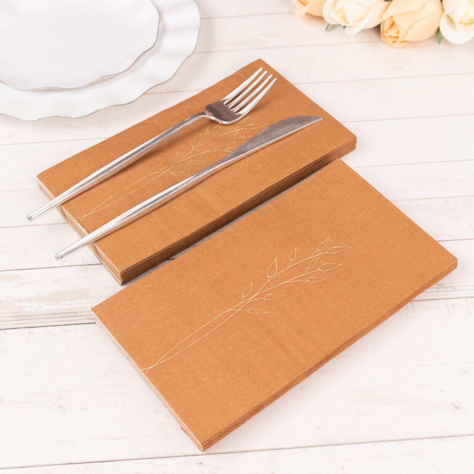 50-Pack Paper Dinner Napkins 2-Ply Terracotta (Rust) with Gold Embossed Leaf - Soft Wedding Party Napkins 18 GSM - Image 6