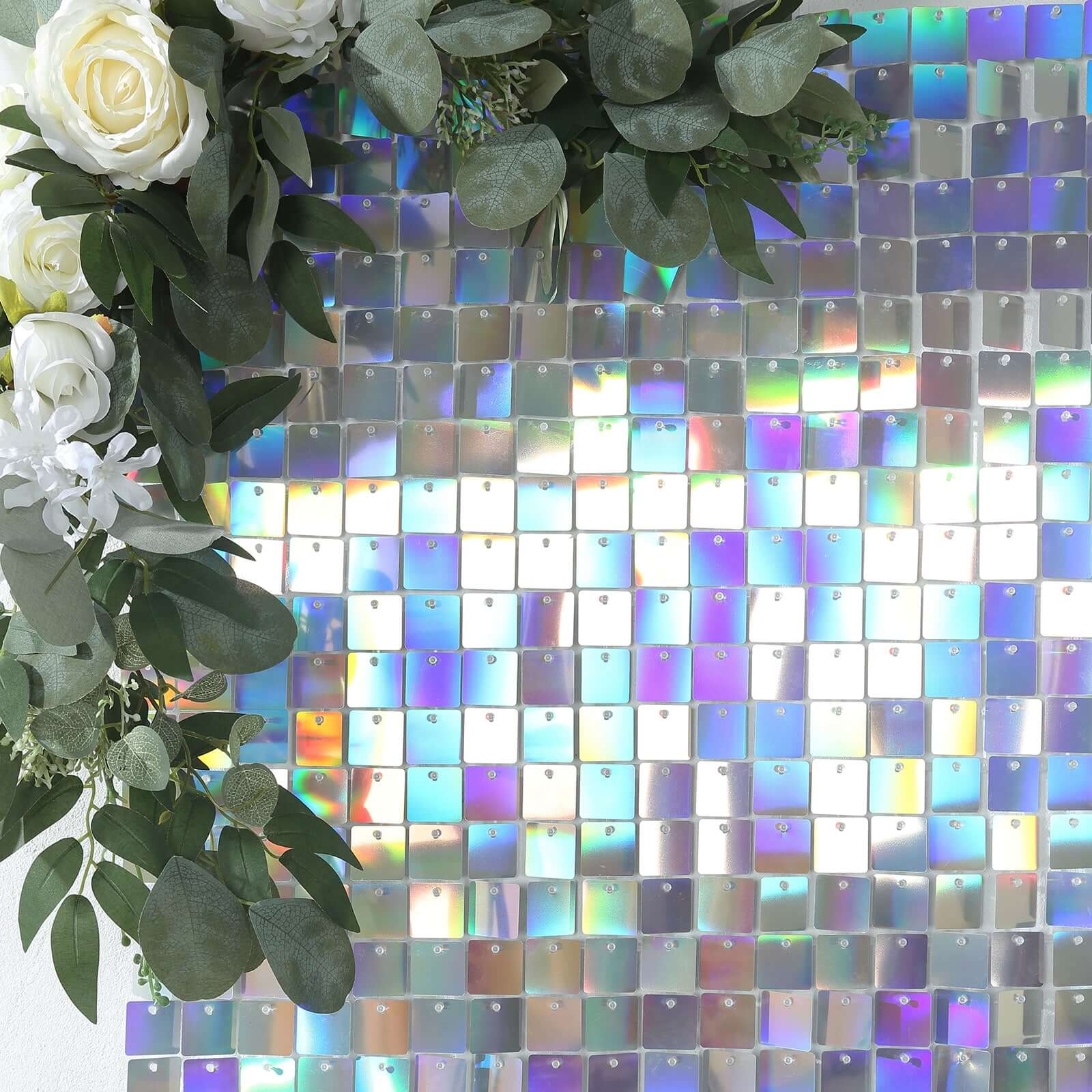 Disco Theme Iridescent Blue Square Sequin Shimmer Wall Party Photo Backdrop, 24sq.ft Active Spangle Wall Art Décor Panels - 24 Panels - Image 5
