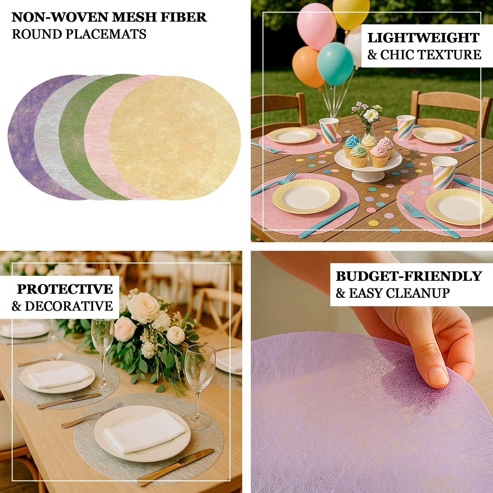 50 Pack Non-Woven Mesh Fiber Round Placemats, 13" Metallic Gold Disposable Table Mats for Dining & Events - Image 3