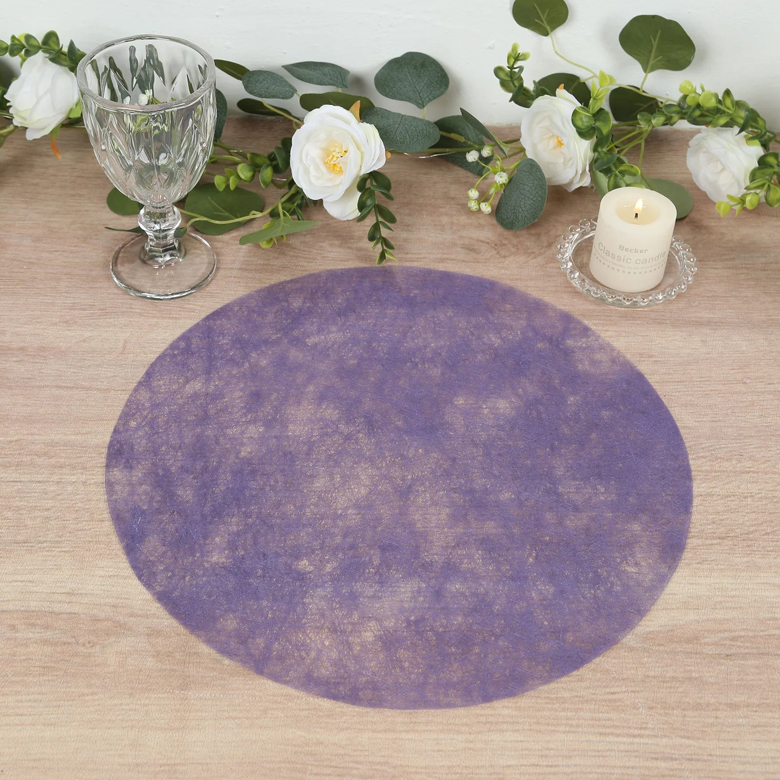 50 Pack Non-Woven Mesh Fiber Round Placemats, 13" Lavender Lilac Disposable Table Mats for Dining & Events - Image 6