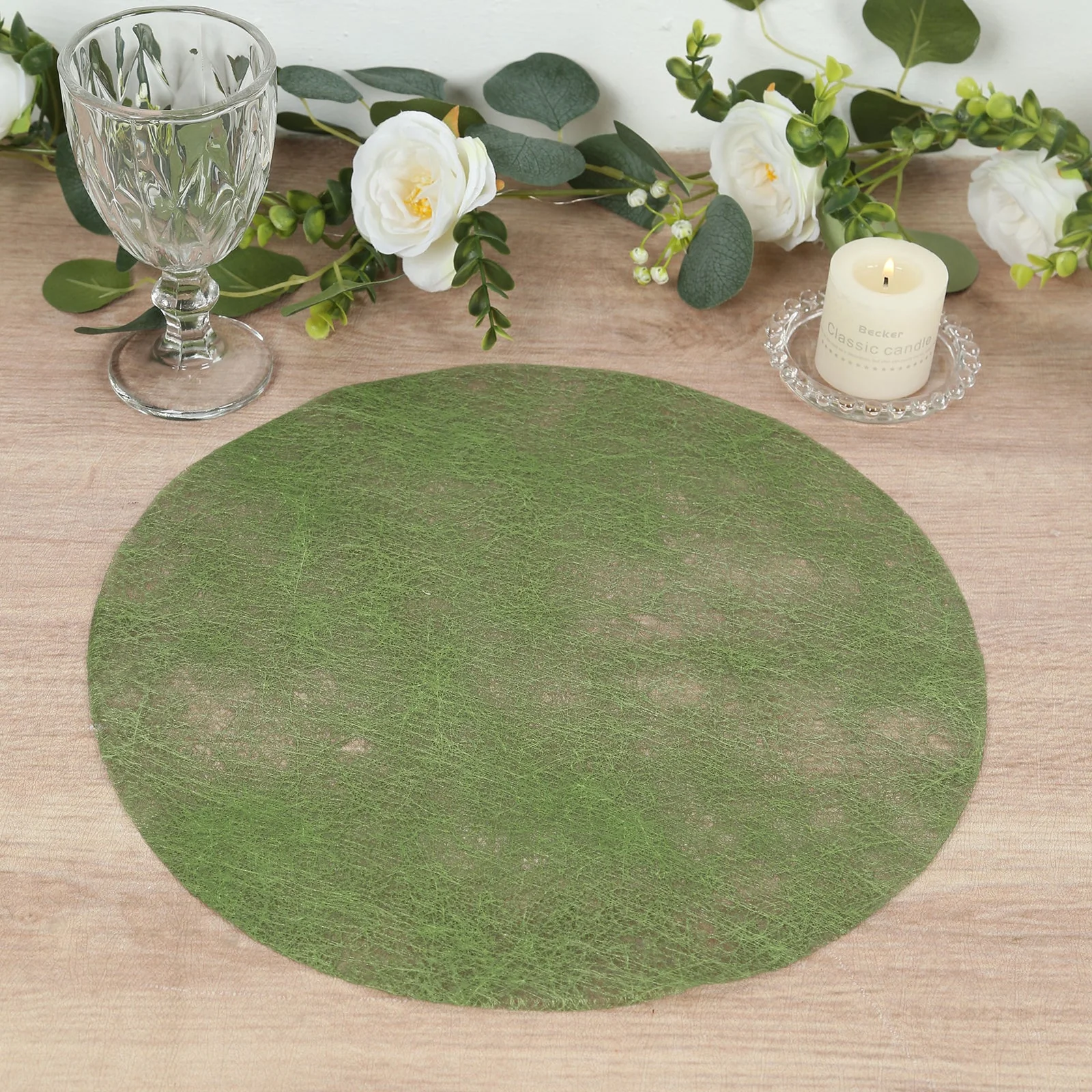 50 Pack Non-Woven Mesh Fiber Round Placemats, 13" Olive Green Disposable Table Mats for Dining & Events - Image 5