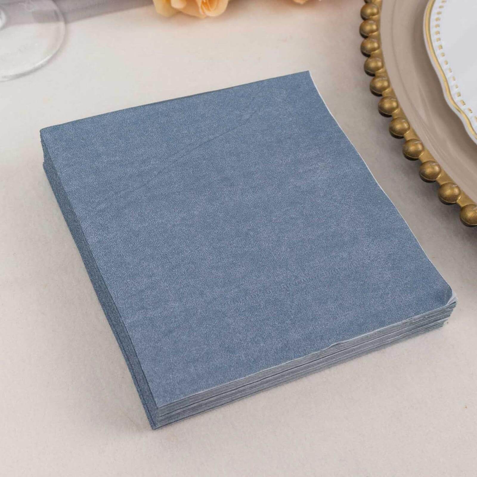 50-Pack Paper Beverage Napkins 2 Ply Dusty Blue 5"x5" - Soft Disposable Cocktail Napkins 18GSM