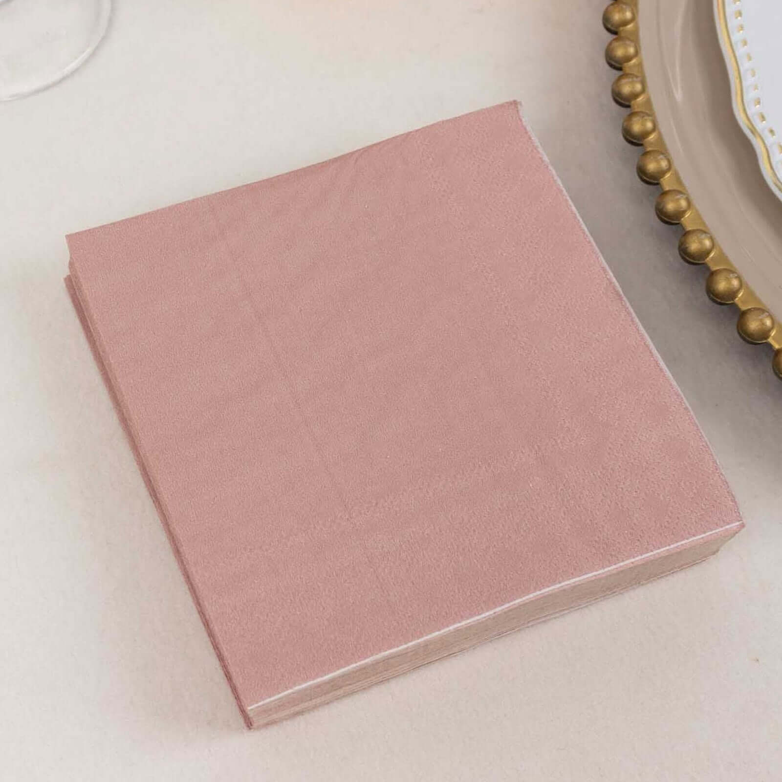 50-Pack Paper Beverage Napkins 2 Ply Dusty Rose 5"x5" - Soft Disposable Cocktail Napkins 18GSM