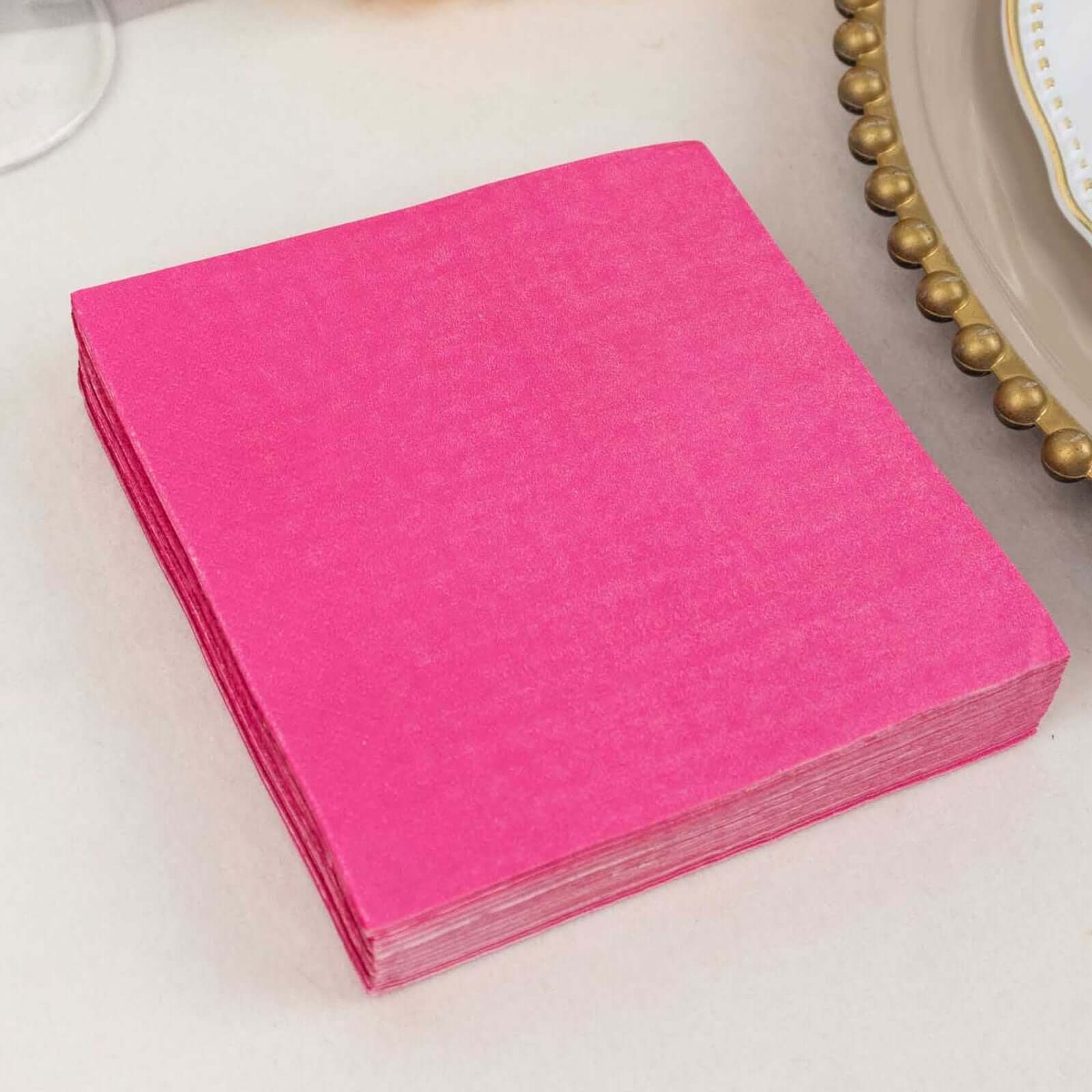 50-Pack Paper Beverage Napkins 2 Ply Fuchsia 5"x5" - Soft Disposable Cocktail Napkins 18GSM