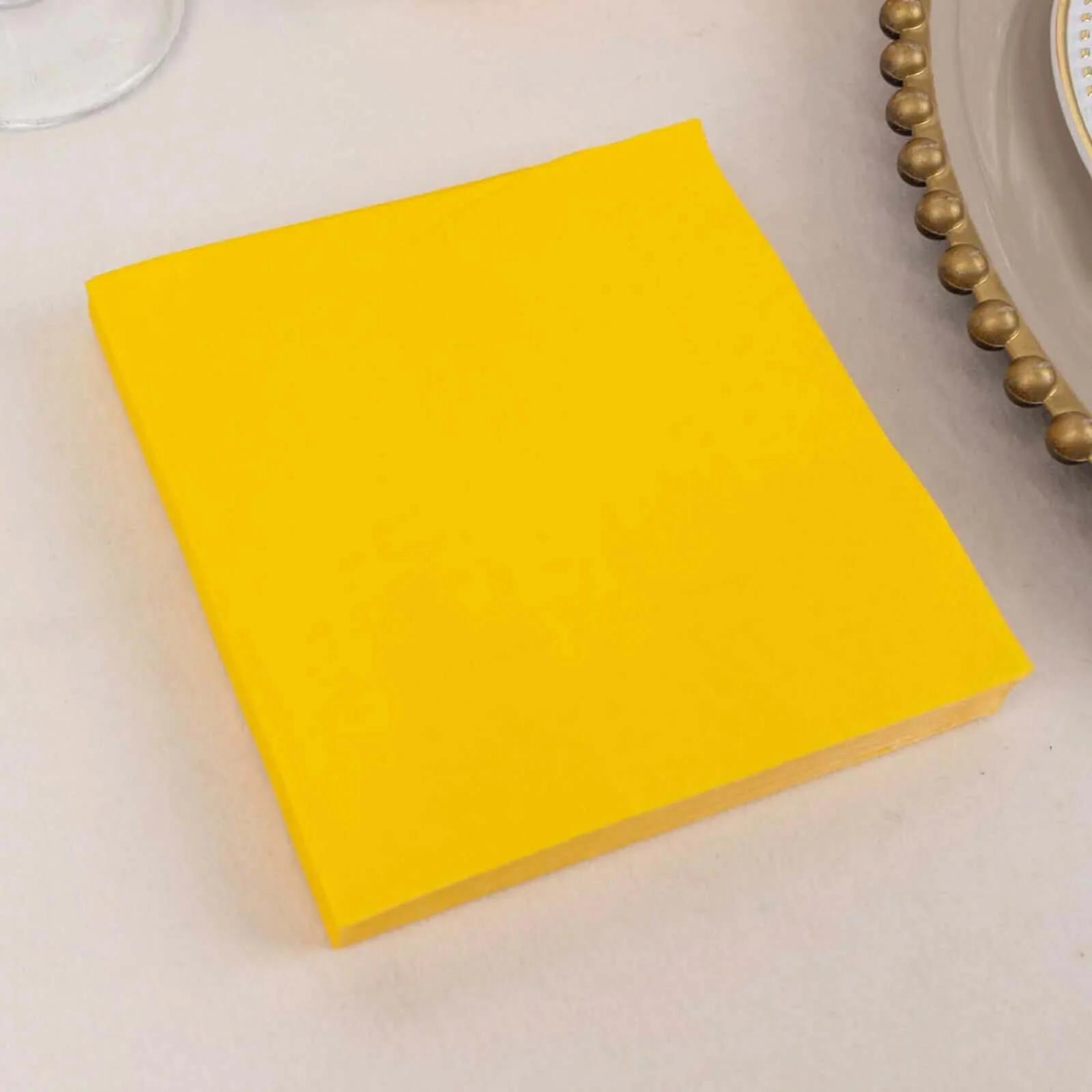 50-Pack Paper Beverage Napkins 2 Ply Yellow 5"x5" - Soft Disposable Cocktail Napkins 18GSM