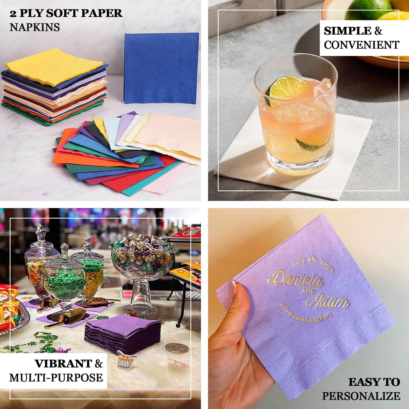 50-Pack Paper Beverage Napkins 2 Ply Yellow 5"x5" - Soft Disposable Cocktail Napkins 18GSM - Image 4