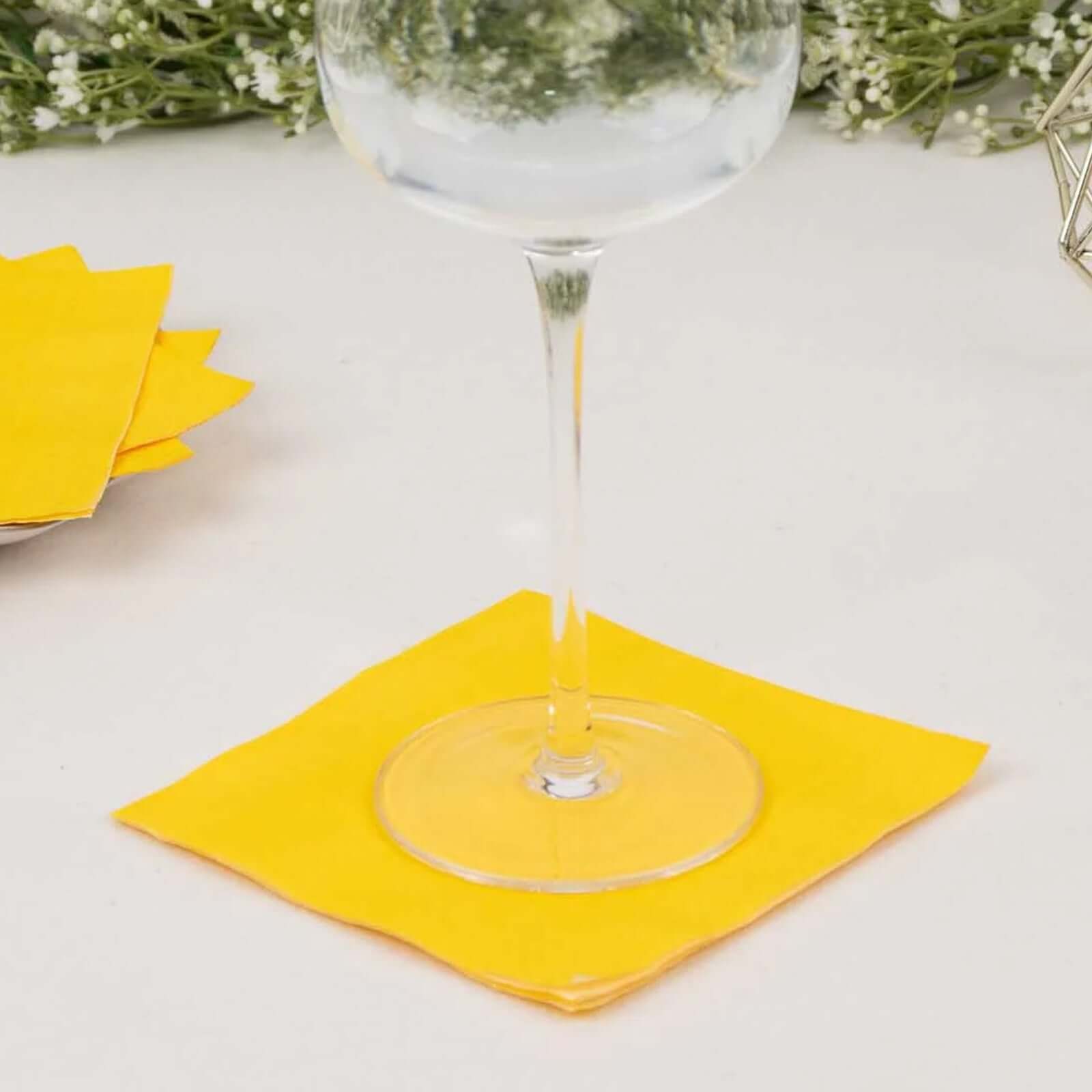 50-Pack Paper Beverage Napkins 2 Ply Yellow 5"x5" - Soft Disposable Cocktail Napkins 18GSM - Image 6