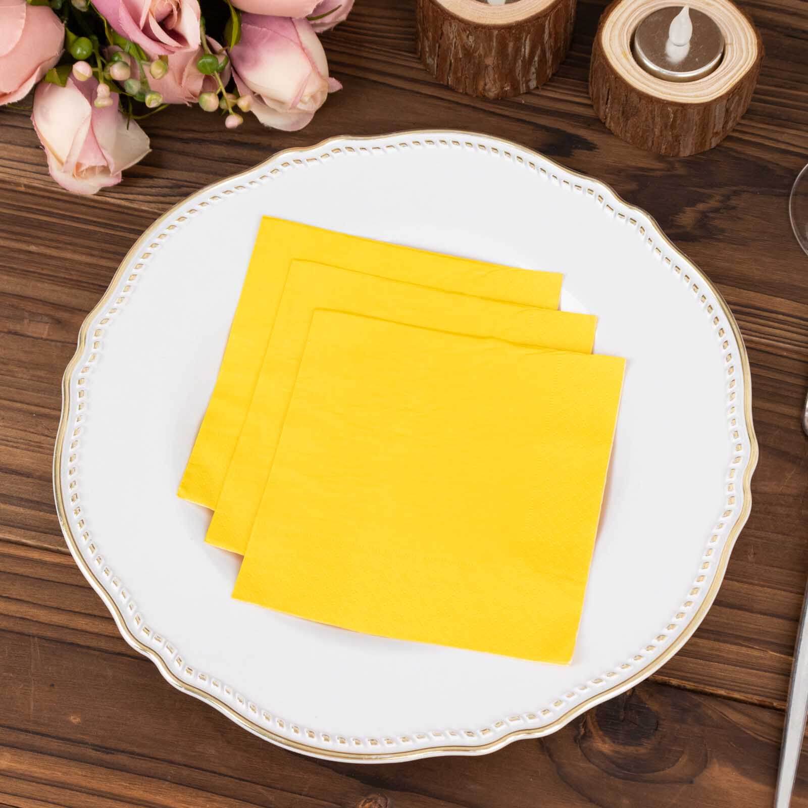 50-Pack Paper Beverage Napkins 2 Ply Yellow 5"x5" - Soft Disposable Cocktail Napkins 18GSM - Image 7