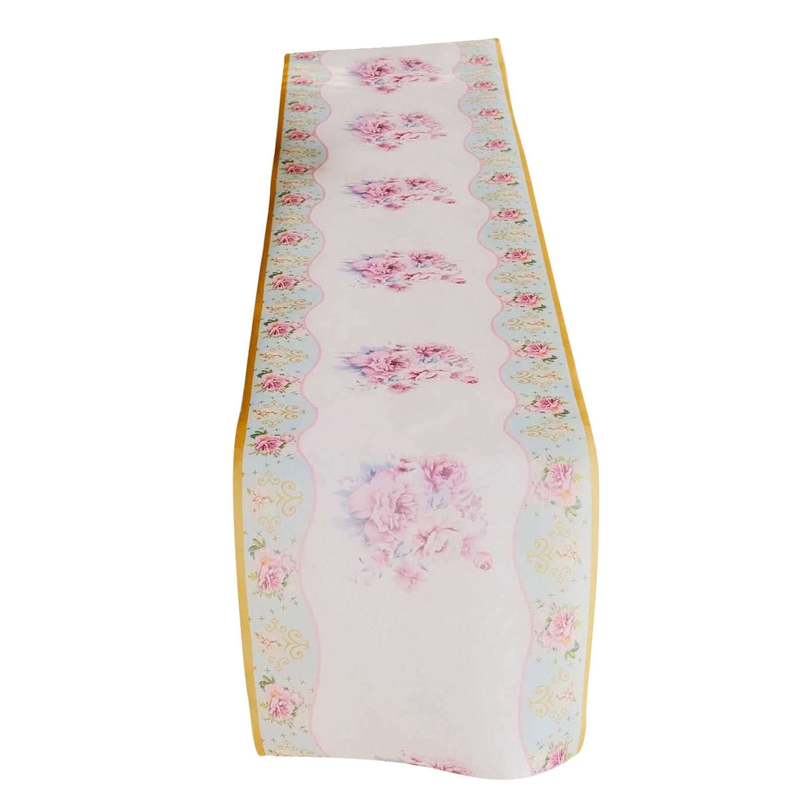 Disposable Table Runner 11"x108" White with Pink Peony Floral Print - Non-woven Stylish Spring Summer Dining Decor - Image 3