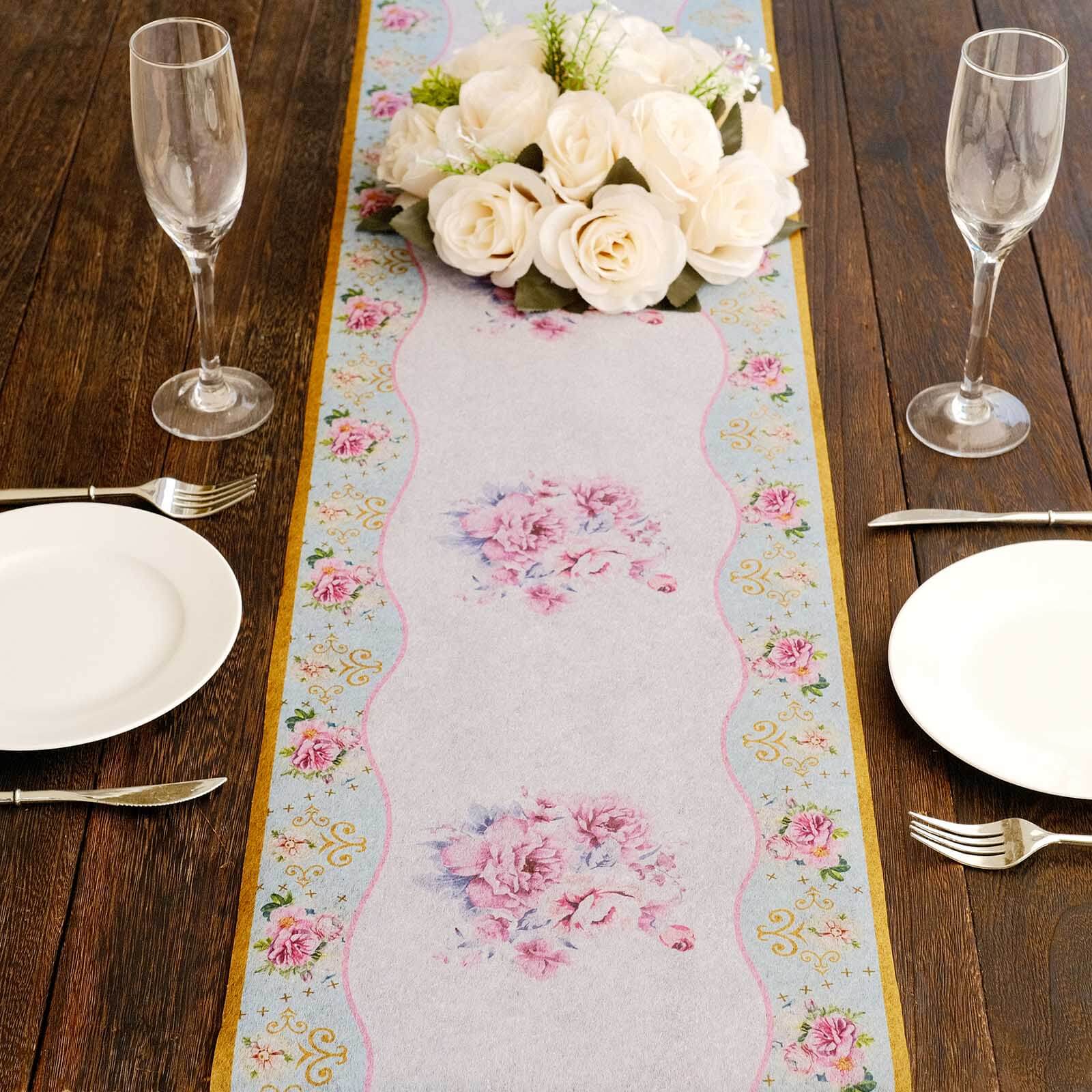 Disposable Table Runner 11"x108" White with Pink Peony Floral Print - Non-woven Stylish Spring Summer Dining Decor - Image 5