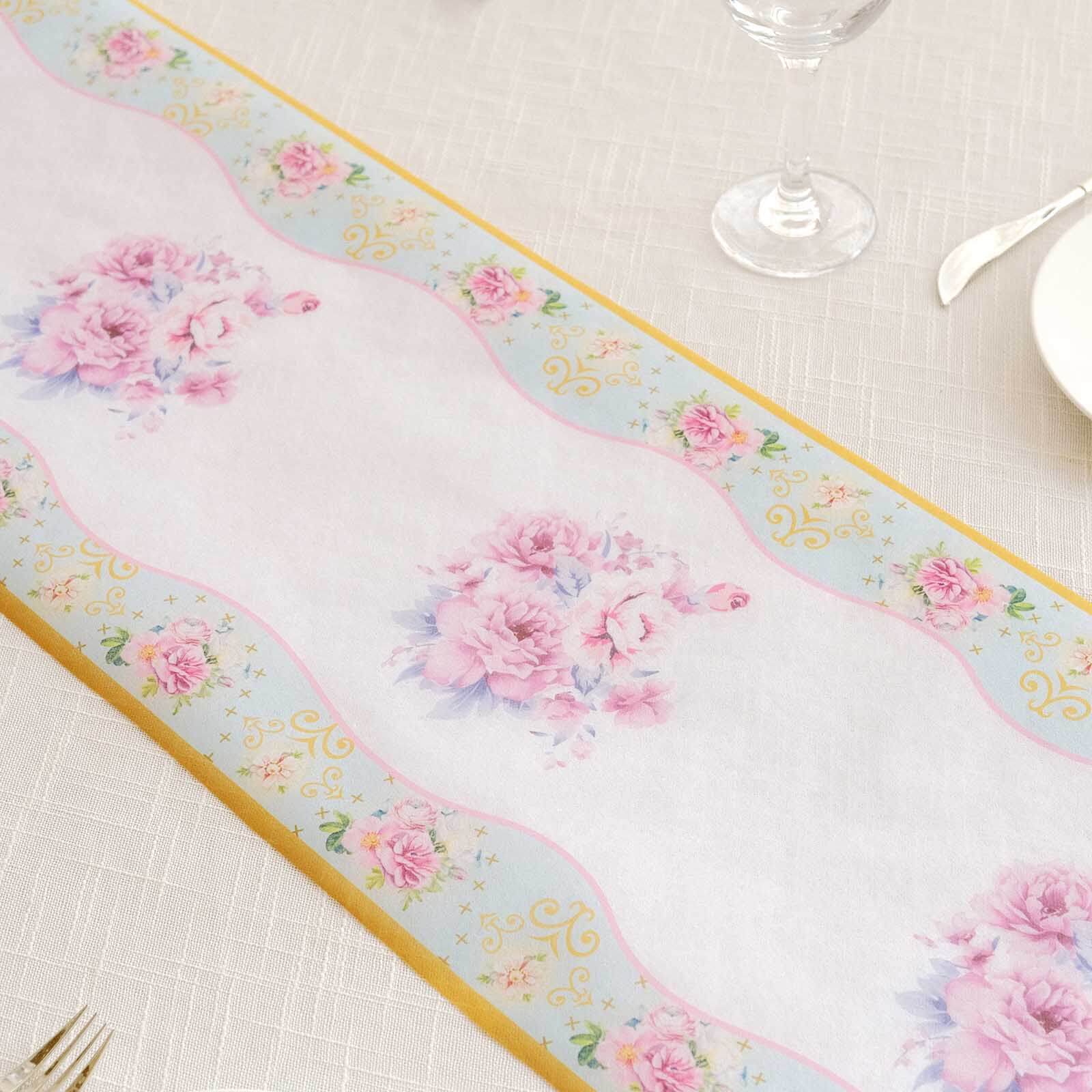 Disposable Table Runner 11"x108" White with Pink Peony Floral Print - Non-woven Stylish Spring Summer Dining Decor - Image 7