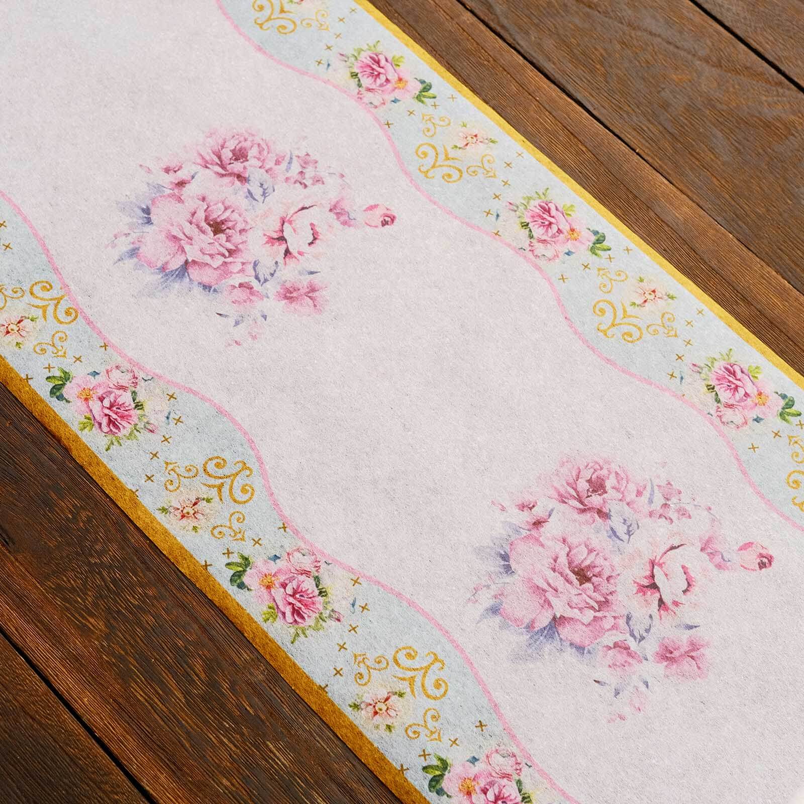 Disposable Table Runner 11"x108" White with Pink Peony Floral Print - Non-woven Stylish Spring Summer Dining Decor - Image 8