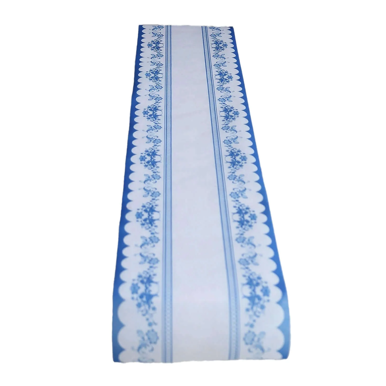 5 Pack Disposable Table Runners 11"x108" White with Blue Ornate Floral Prints - Non-woven Stylish Kitchen Dining Table Decor - Image 10