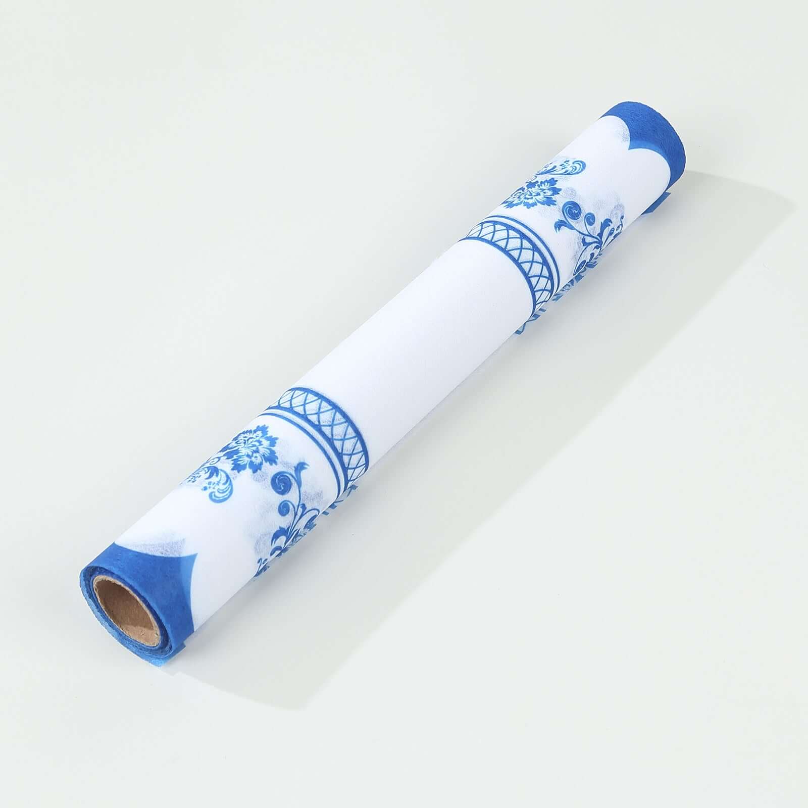 5 Pack Disposable Table Runners 11"x108" White with Blue Ornate Floral Prints - Non-woven Stylish Kitchen Dining Table Decor - Image 9