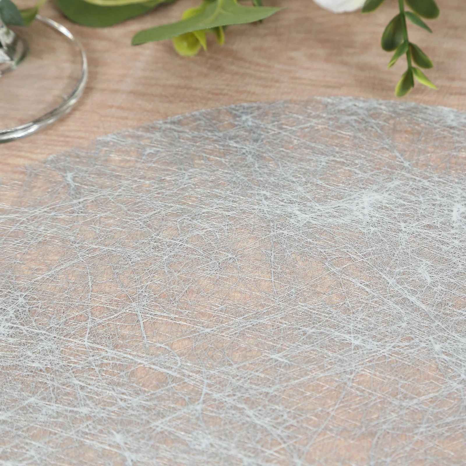 50 Pack Non-Woven Mesh Fiber Round Placemats, 13" Metallic Silver Disposable Table Mats for Dining & Events - Image 6
