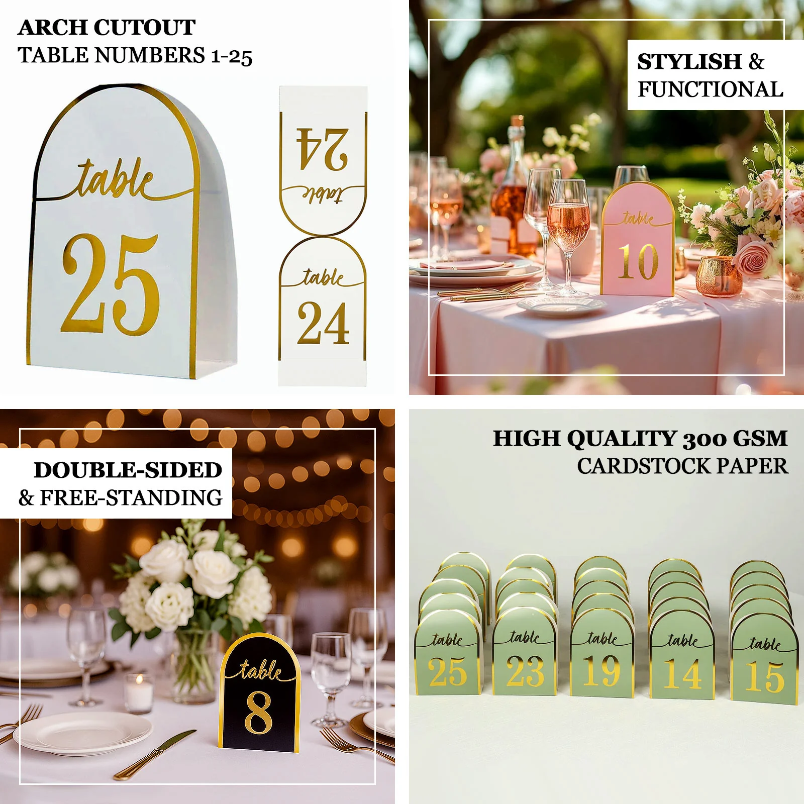 25-Pack Disposable Table Numbers 7" Metallic Gold Free Standing Double Sided Table Number Place Cards with White Numbers 1-25 - Image 4