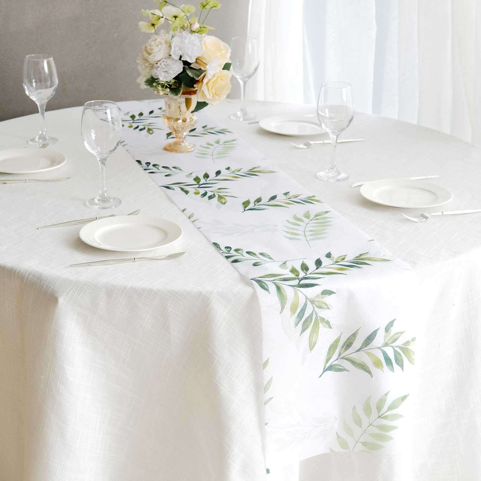 Disposable Table Runner 11"x108" White with Green Olive Leaves Print - Non-woven Stylish Spring Summer Dining Decor - Image 7