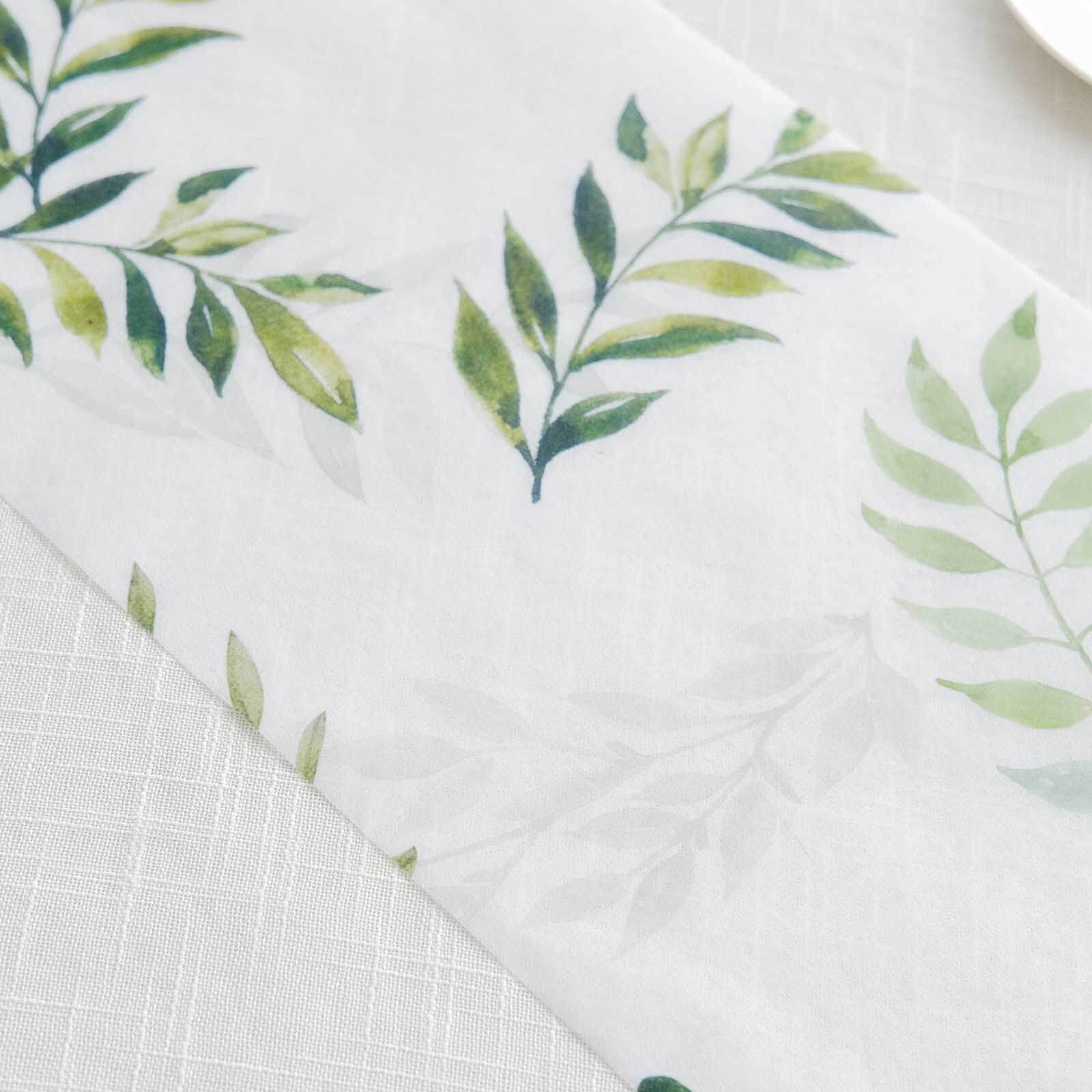 Disposable Table Runner 11"x108" White with Green Olive Leaves Print - Non-woven Stylish Spring Summer Dining Decor - Image 9