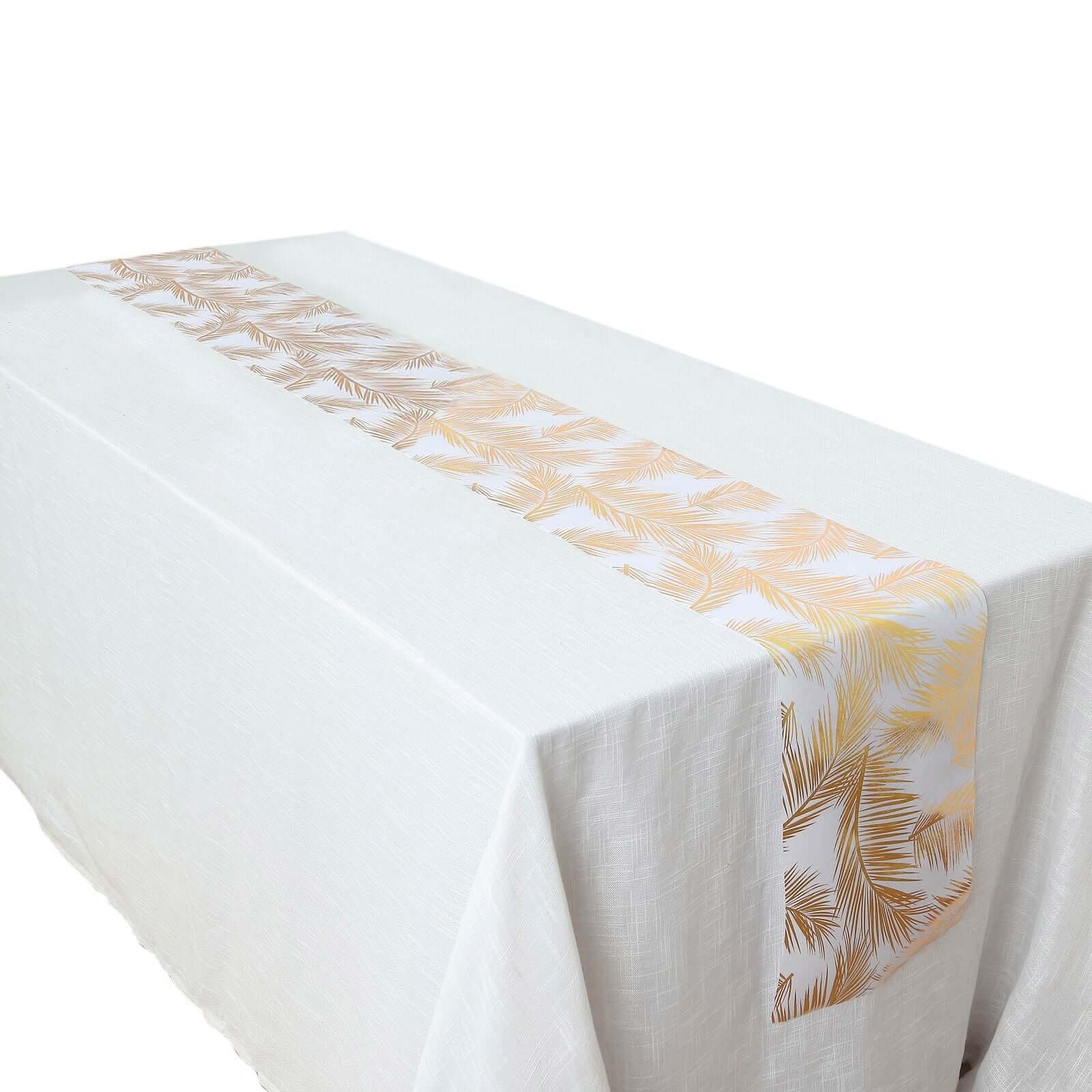 Disposable Table Runner Roll 108" Metallic Gold Foil Palm Leaves Print - Chic Non-Woven Tropical Table Decor for Events - Image 7