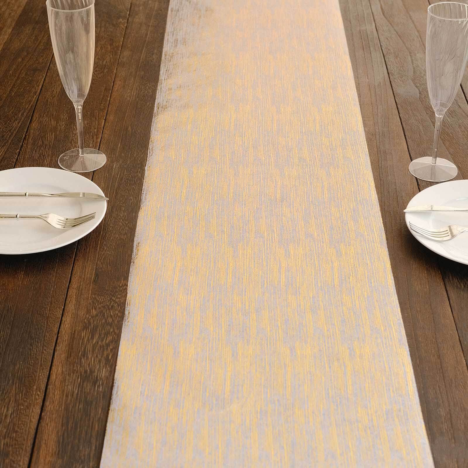 Disposable Table Runner Roll 11"x108" Metallic Gold Faux Suede Print - Stylish Non-Woven Event Decoration - Image 8