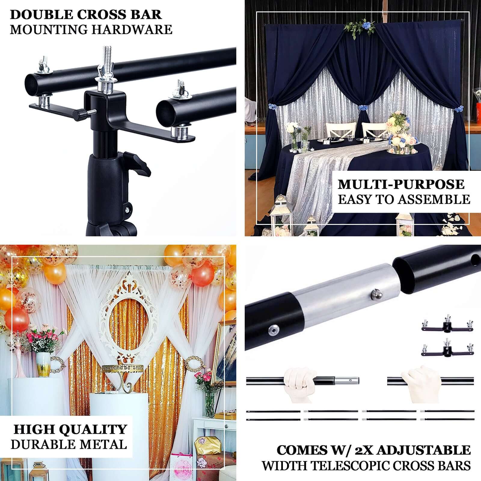DIY Adjustable Triple Crossbar Kit and Mounting Brackets For Pipe and Drape Stands 10ft - Image 4