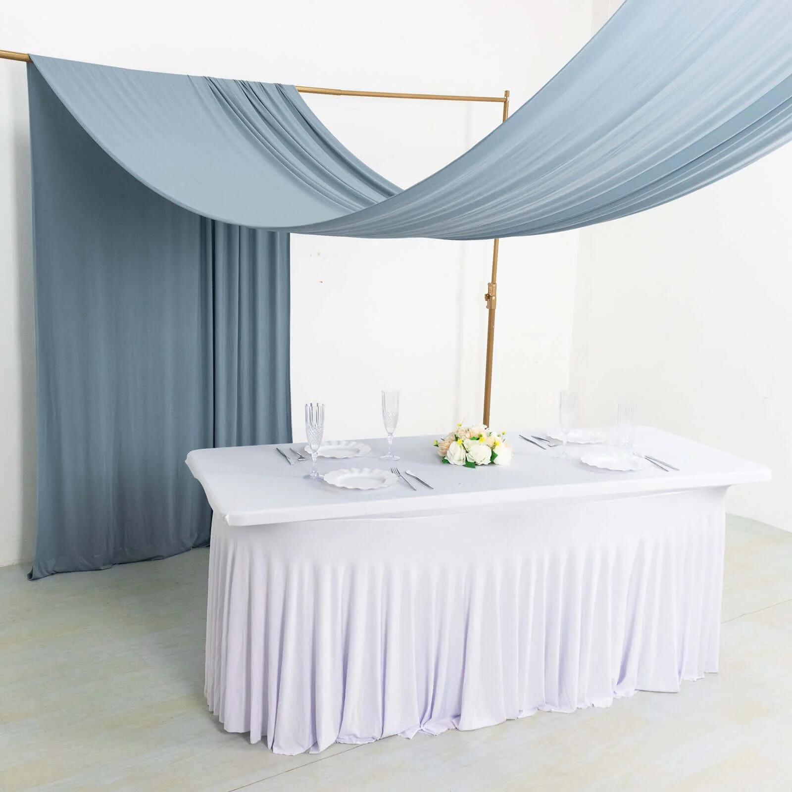 Dusty Blue 4-Way Stretch Spandex Backdrop Drape Curtain, Wrinkle Free Event Divider Panel with Rod Pockets - 5ftx18ft - Image 2