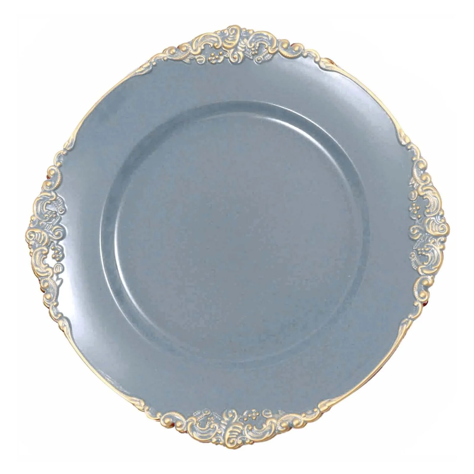6-Pack Acrylic Charger Plates 13" Round Dusty Blue with Gold Embossed Baroque Rim - Antique Decorative Dinner Tableware - Image 6