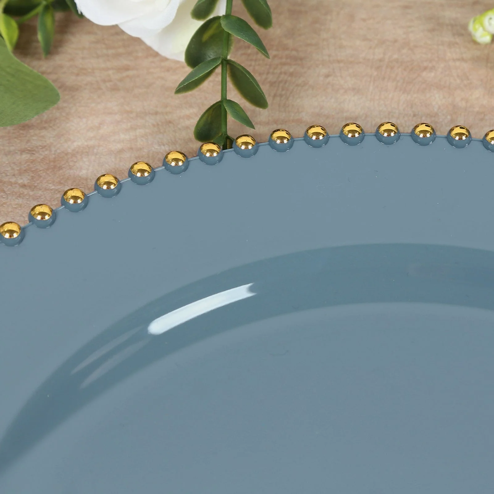 10-Pack Economy Plastic Charger Plates 13" Round Dusty Blue with Gold Beaded Rim - Stylish Dinner Party Serving Plates - Image 7