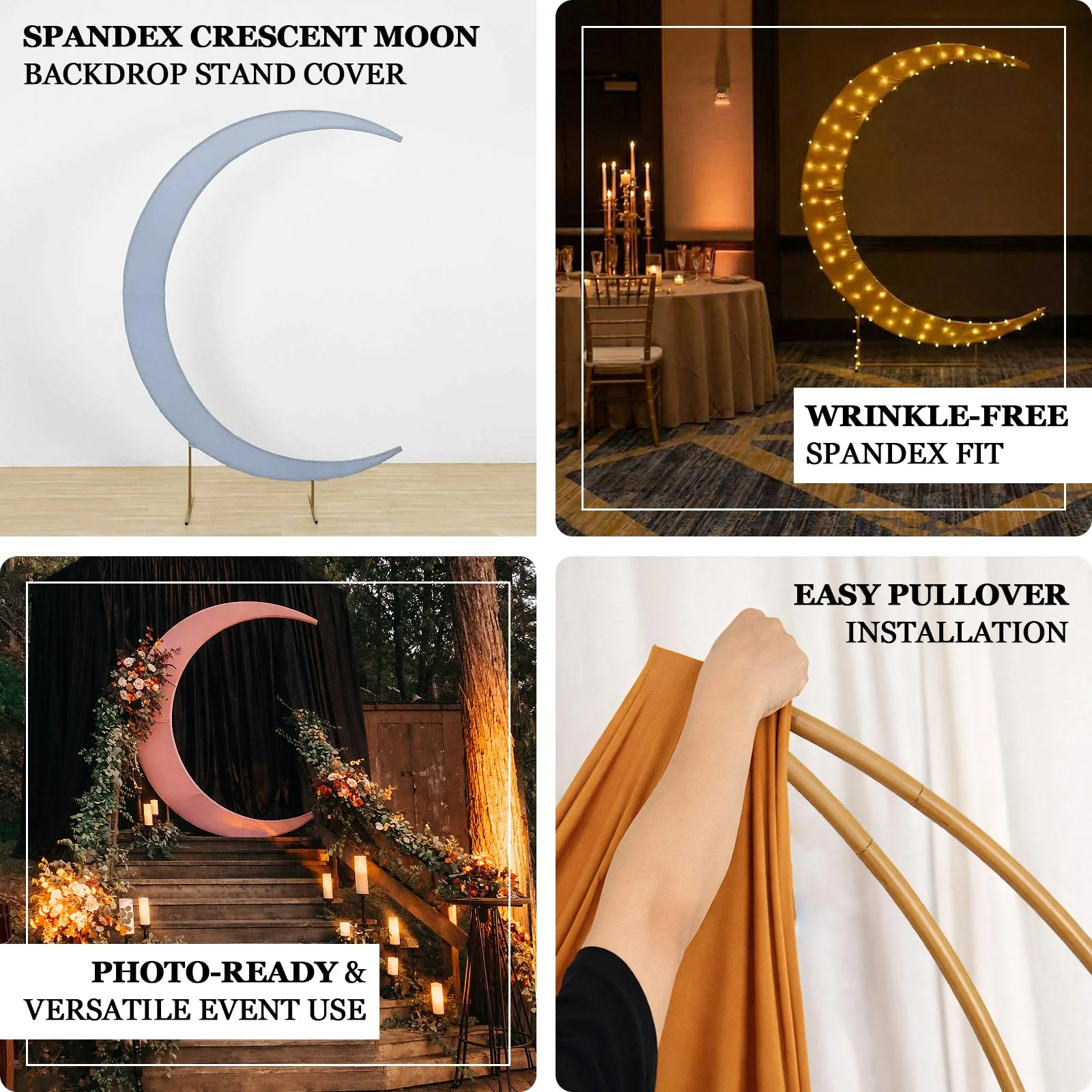 Dusty Blue Spandex Crescent Moon Chiara Backdrop Stand Cover, Custom Fitted Wedding Arch Cover - 7.5ft - Image 4