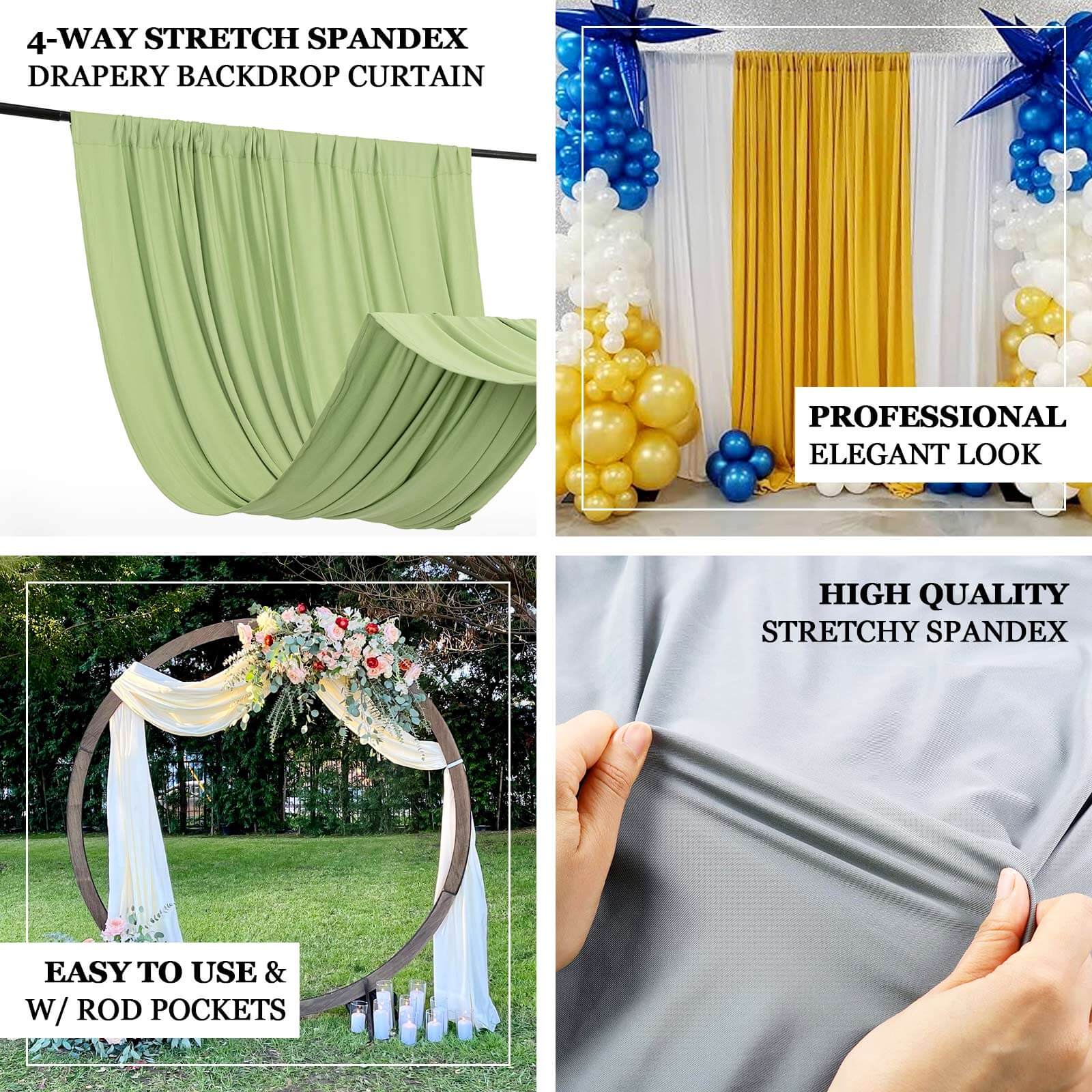 Dusty Rose 4-Way Stretch Spandex Backdrop Drape Curtain, Wrinkle Free Event Divider Panel with Rod Pockets - 5ftx10ft - Image 4