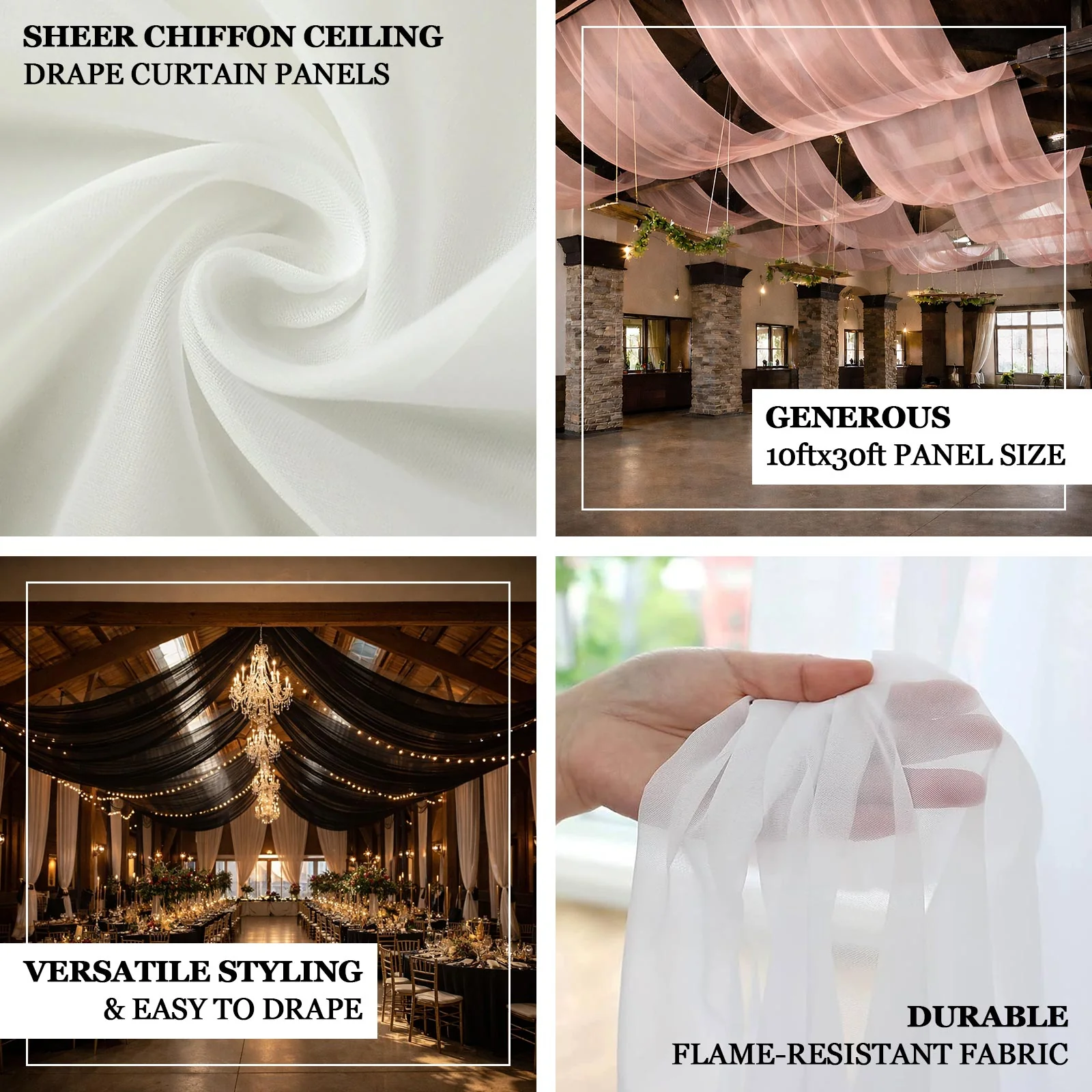 Dusty Rose Sheer Ceiling/Curtain Draping Panels Durable Flame Resistant Fabric 10ftx30ft - Image 4