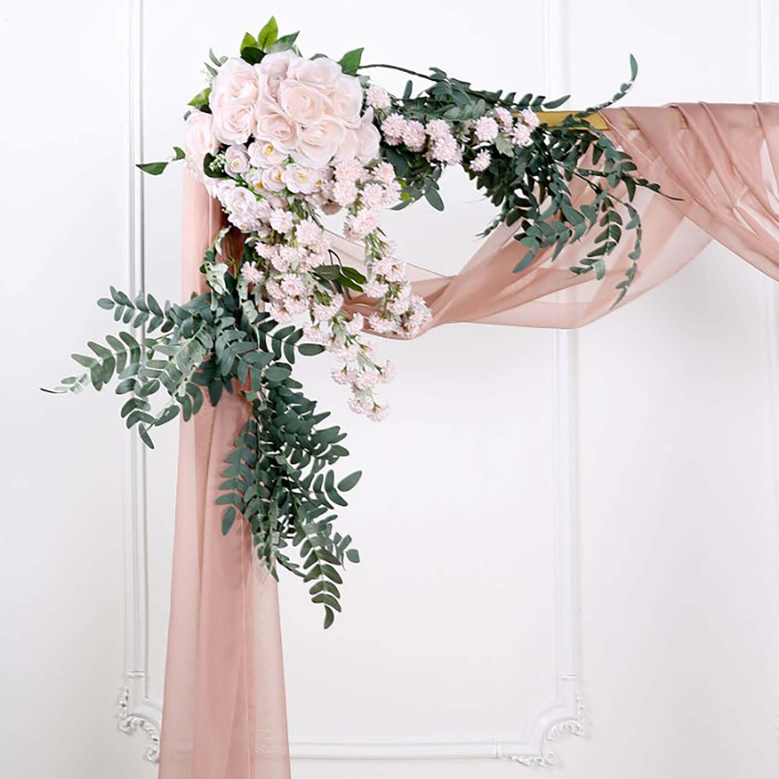 Dusty Rose Sheer Organza Wedding Arch Draping Fabric, Long Curtain Backdrop Window Scarf Valance 18ft - Image 4