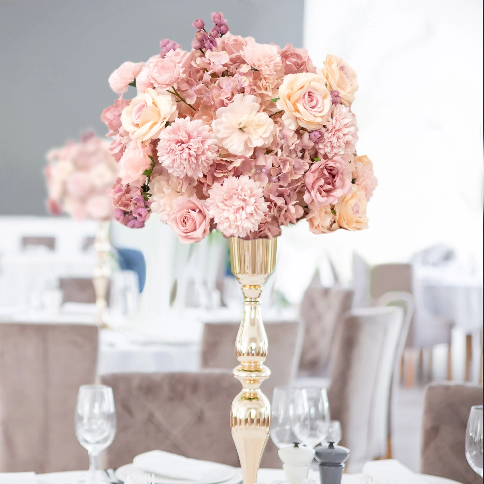 Pre-Arranged Silk Floral Centerpiece in Dusty Rose, 22" Artificial Rose, Hydrangea & Chrysanthemum Flower Ball Bouquet for Event, Wedding - Image 7