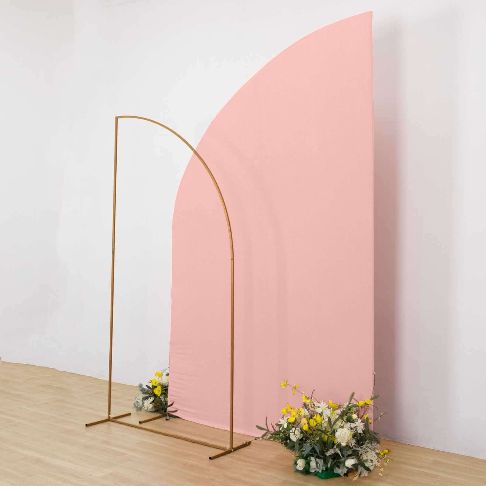 Dusty Rose Spandex Fitted Chiara Backdrop Stand Cover For Half Moon Top Wedding Arch - 8ft - Image 6