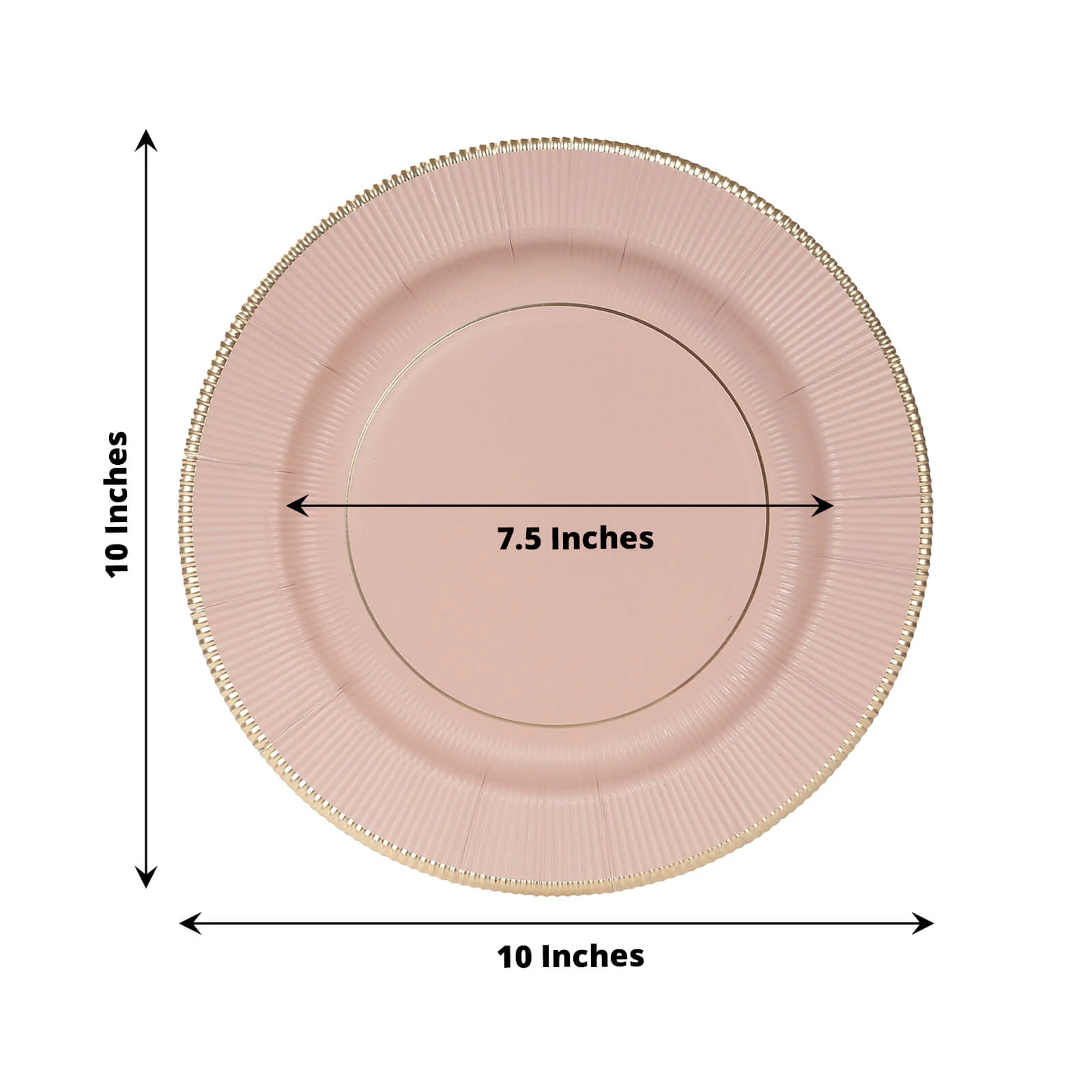 25-Pack Paper Round Dinner Plates 10" Dusty Rose Sunray Design with Gold Rim - 350GSM Heavy Duty Disposable Party Plates - Image 2