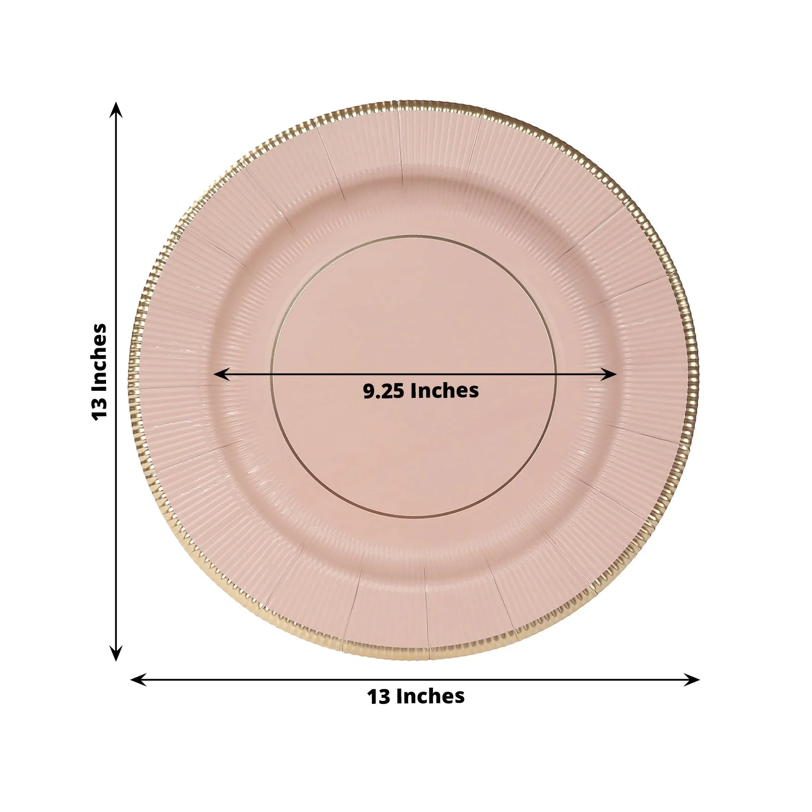 25-Pack Disposable Round Charger Plates 13" Dusty Rose Sunray Design with Gold Rim - 350GSM Heavy Duty Paper Placemats - Image 2