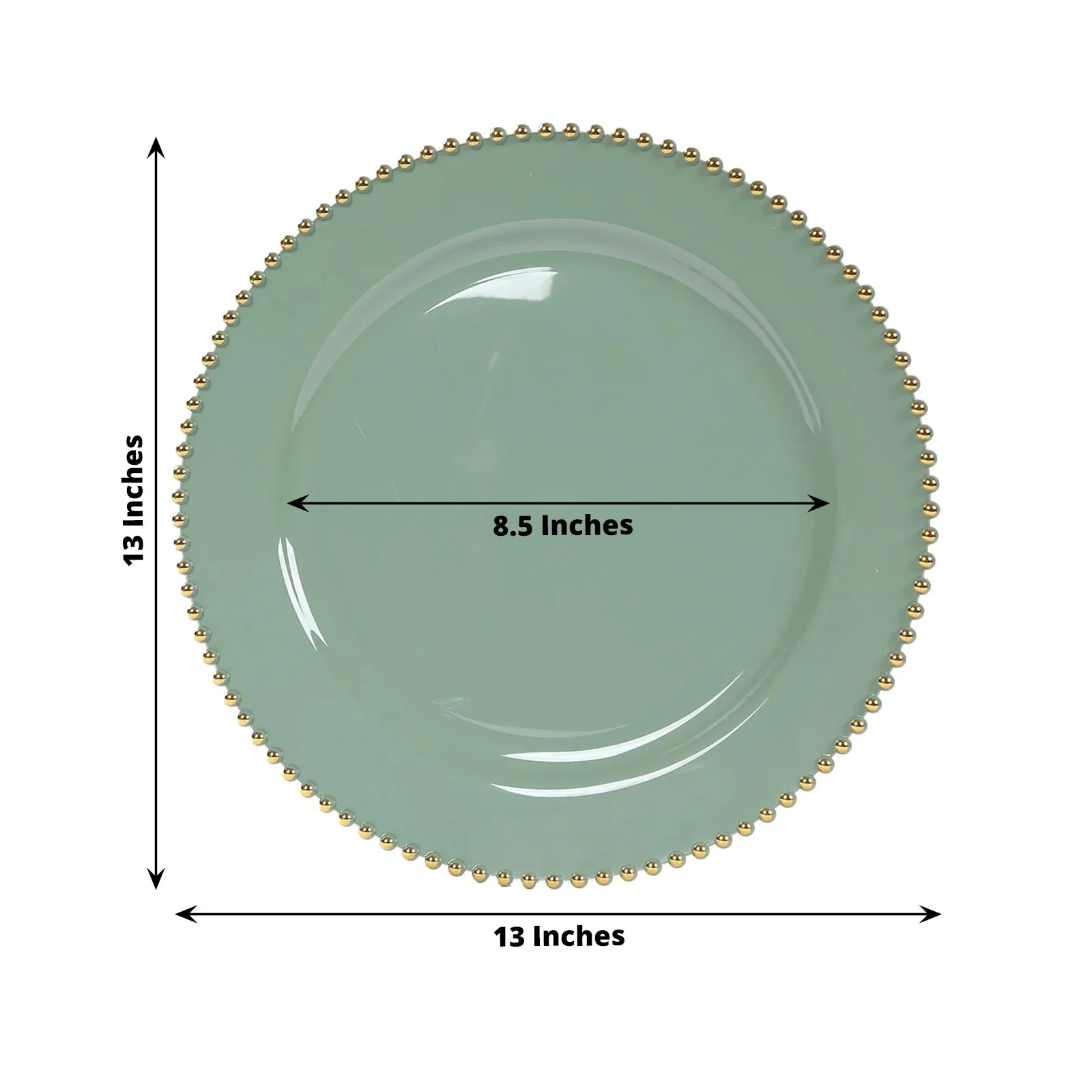 10-Pack Economy Plastic Charger Plates 13" Round Dusty Sage Green with Gold Beaded Rim - Stylish Dinner Party Serving Plates - Image 3