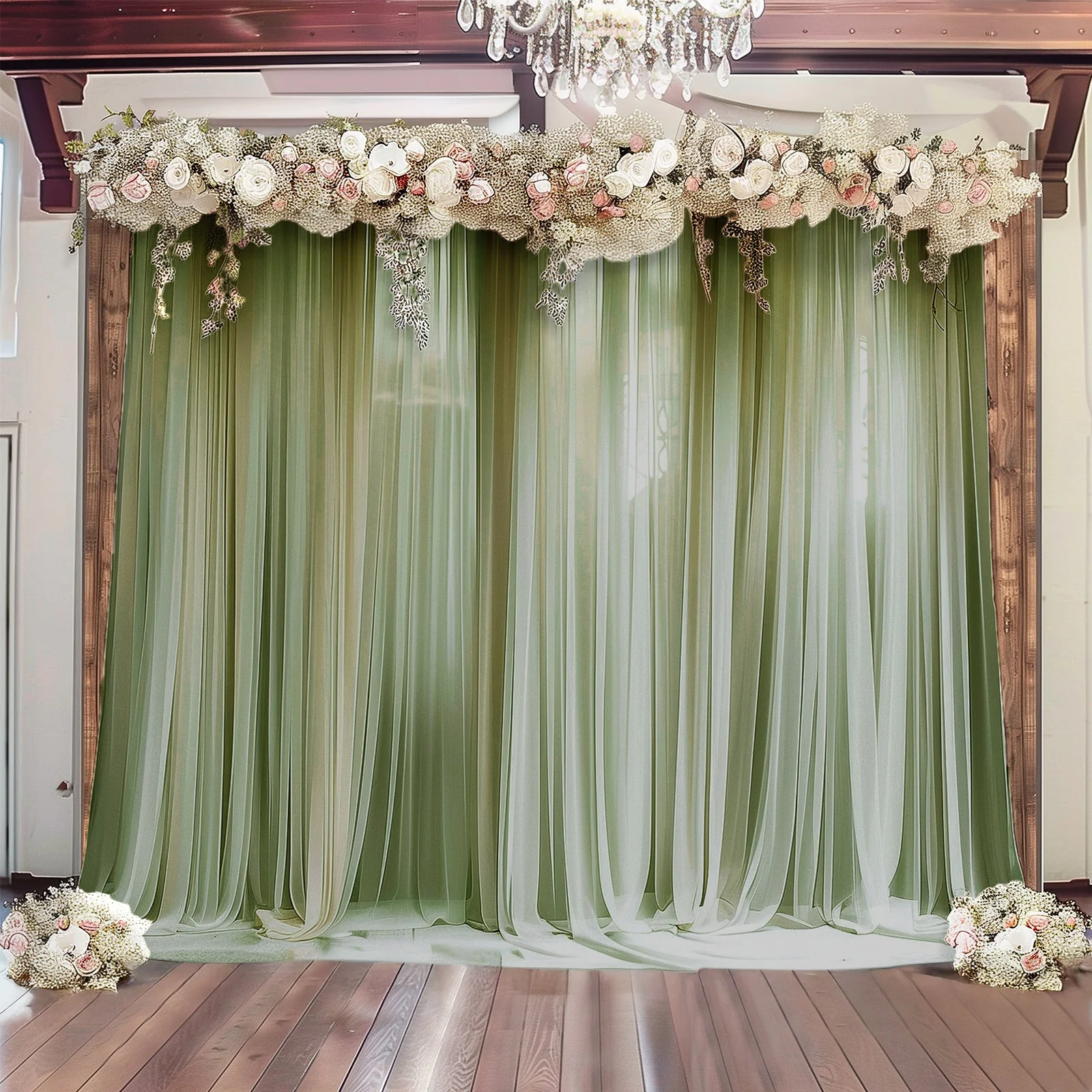 Sheer Wedding Arch Drape – 5ftx14ft Dusty Sage Green Sheer Curtain Backdrop, Ceiling Drapery Panel - Image 2