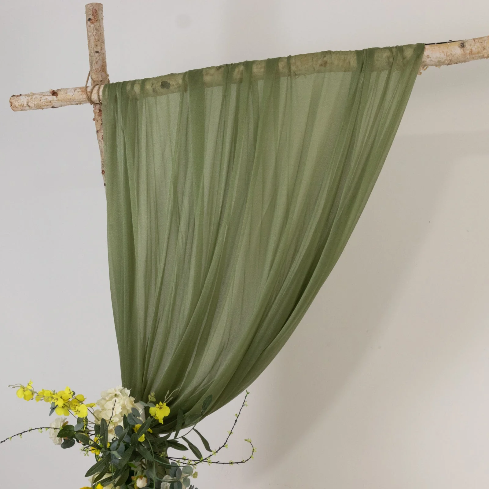 Sheer Wedding Arch Drape – 5ftx14ft Dusty Sage Green Sheer Curtain Backdrop, Ceiling Drapery Panel - Image 3