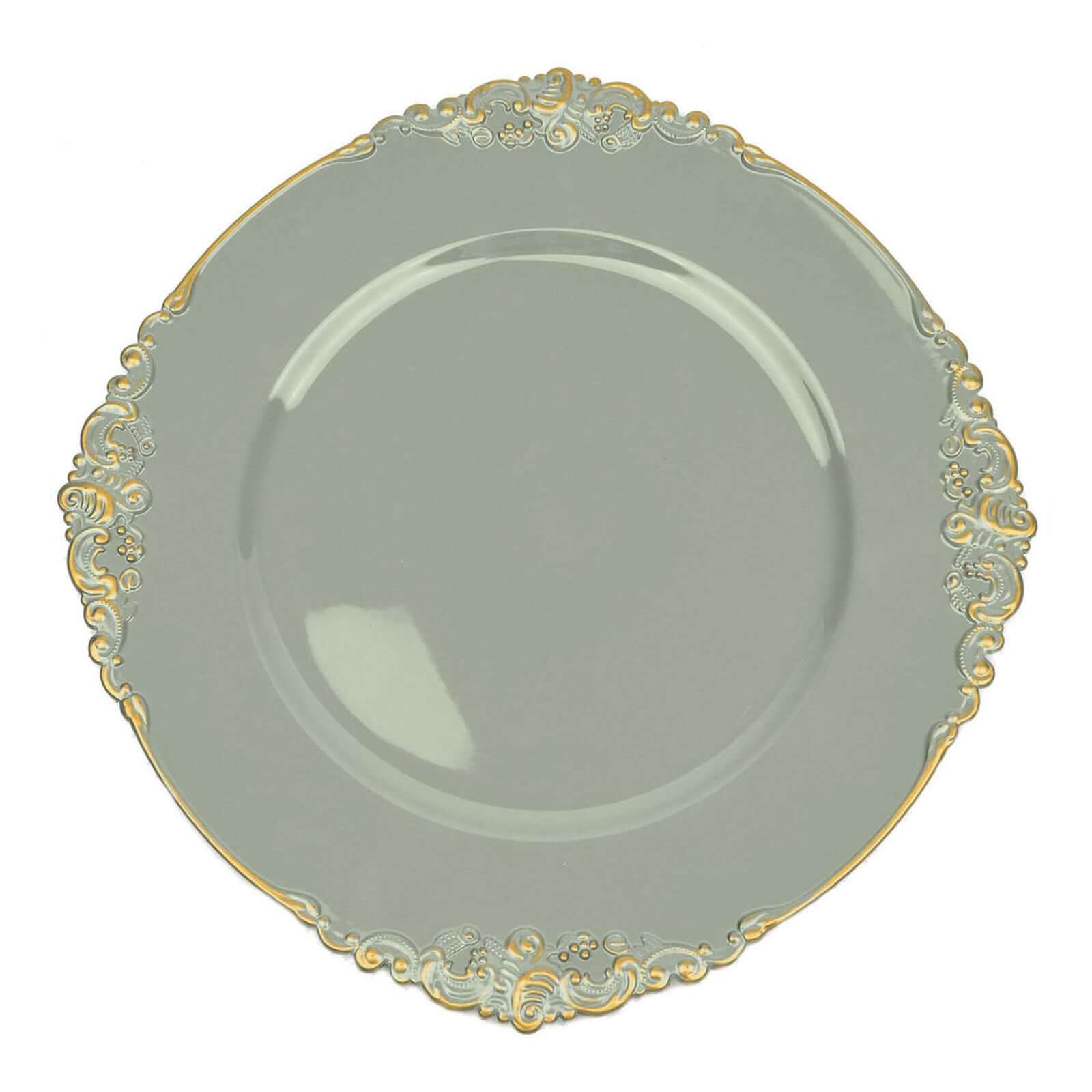 6-Pack Acrylic Charger Plates 13" Round Dusty Sage Green with Gold Embossed Baroque Rim - Antique Decorative Dinner Tableware - Image 7