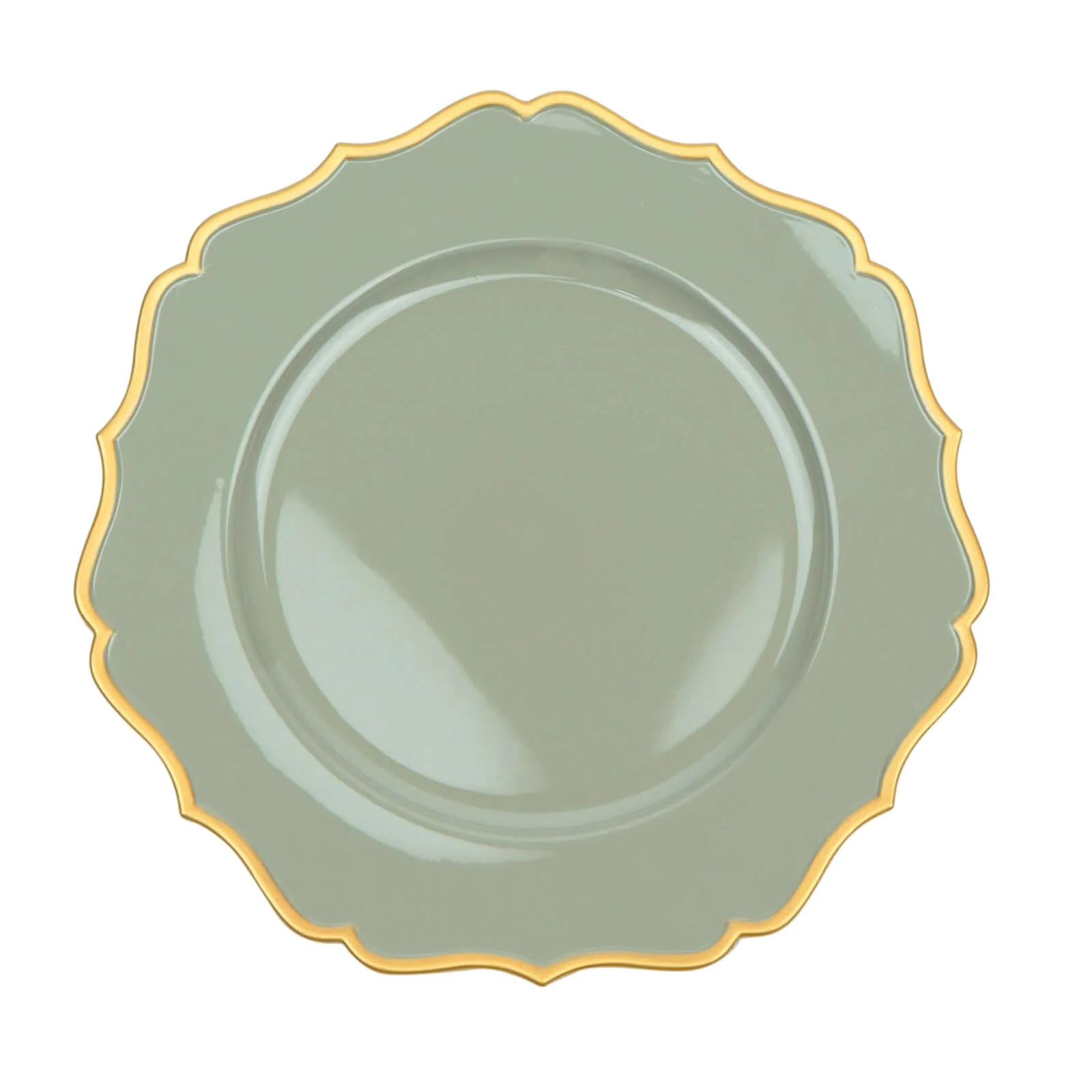 6-Pack Acrylic Charger Plates 13" Round Dusty Sage Green with Gold Scalloped Rim - Dinner Plastic Charger Tableware - Image 8