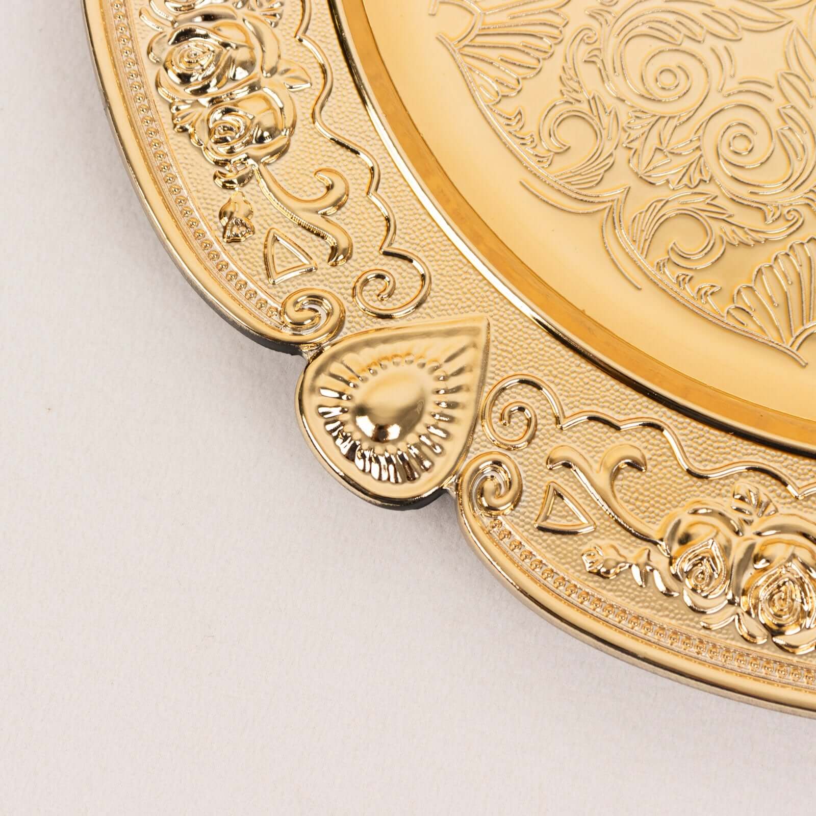 6-Pack Acrylic Charger Plates 13" Round Gold Floral Embossed with Scalloped Rim - Plastic Decorative Charger Tableware - Image 5