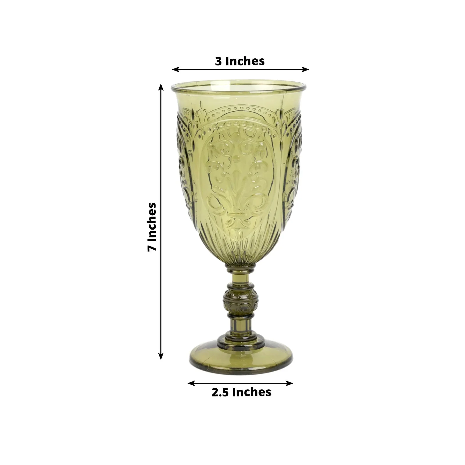 24-Pack Plastic Vintage Goblets – 10oz Transparent Dusty Sage Green Retro Embossed Wine Glasses, Elegant Water & Juice Cups - 7" Tall - Image 3