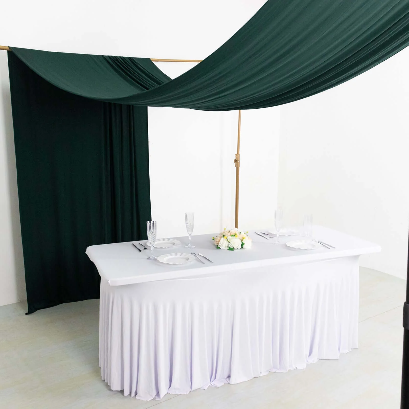 Hunter Emerald Green 4-Way Stretch Spandex Backdrop Drape Curtain, Wrinkle Free Event Divider Panel with Rod Pockets - 5ftx18ft - Image 3