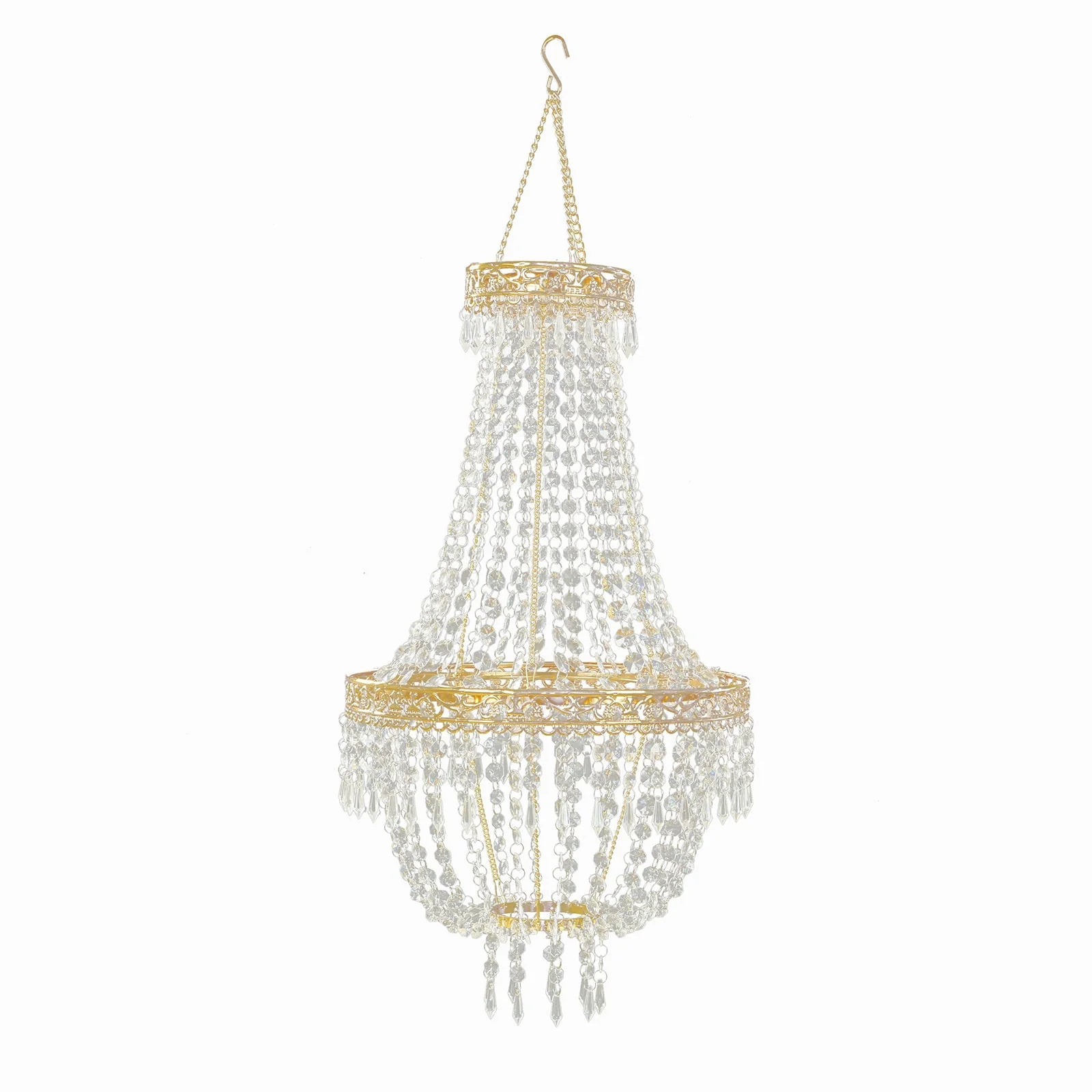 Empire Style Beaded Crystal Chandelier with Gold Ornate Metal Frame, Adjustable Hanging Farmhouse Pendant Ceiling Lighting - 2ft - Image 2