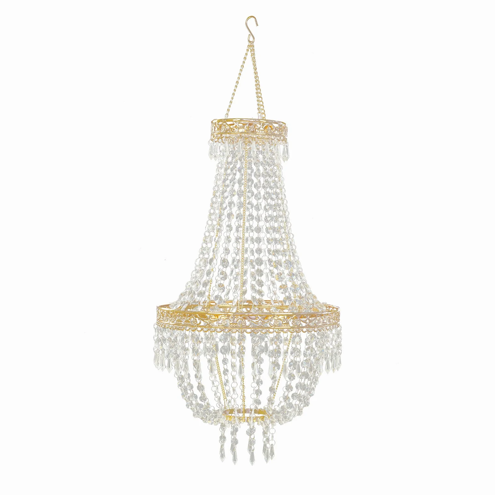 Empire Style Beaded Crystal Chandelier with Gold Ornate Metal Frame, Adjustable Hanging Farmhouse Pendant Ceiling Lighting - 3ft - Image 2