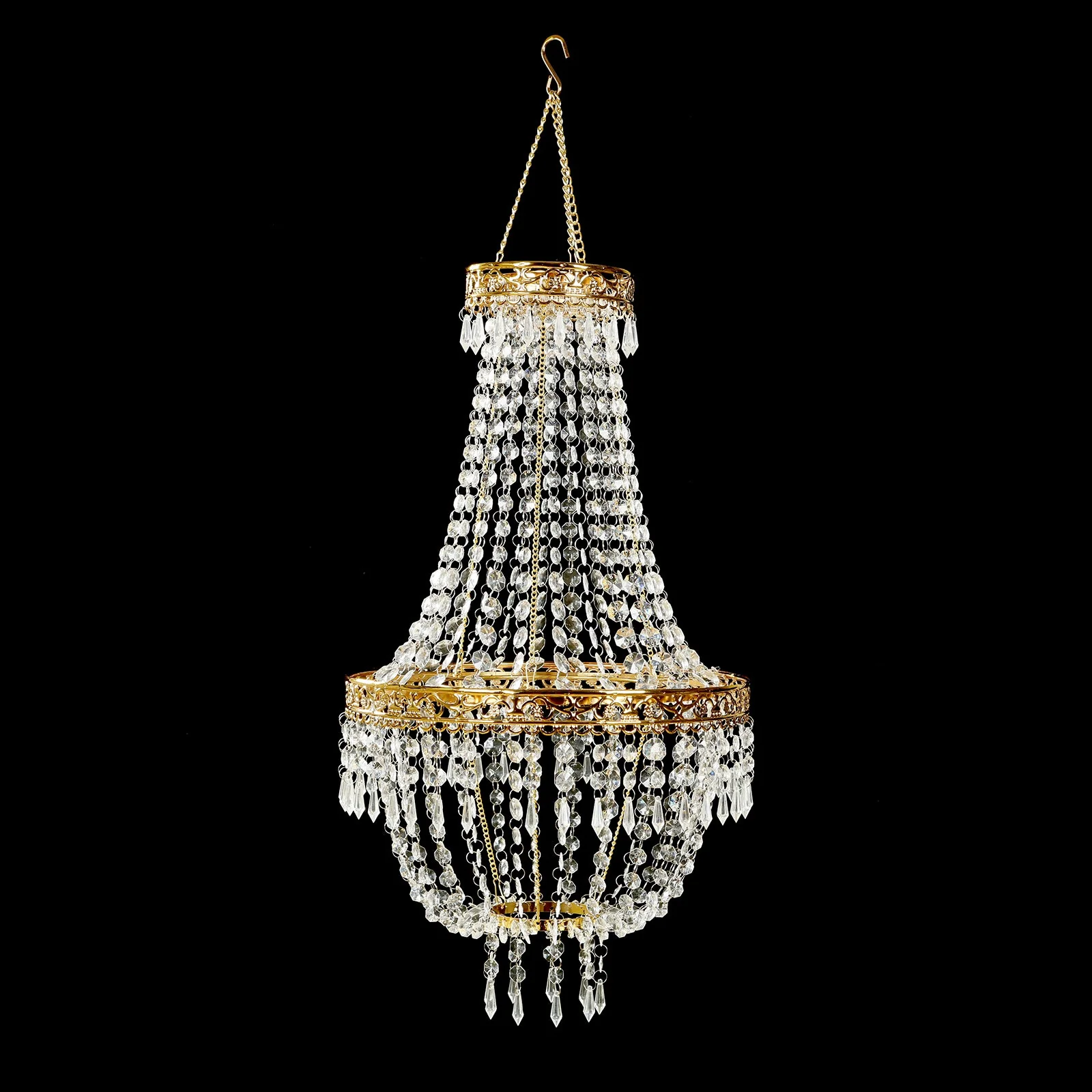 Empire Style Beaded Crystal Chandelier with Gold Ornate Metal Frame, Adjustable Hanging Farmhouse Pendant Ceiling Lighting - 5ft - Image 11