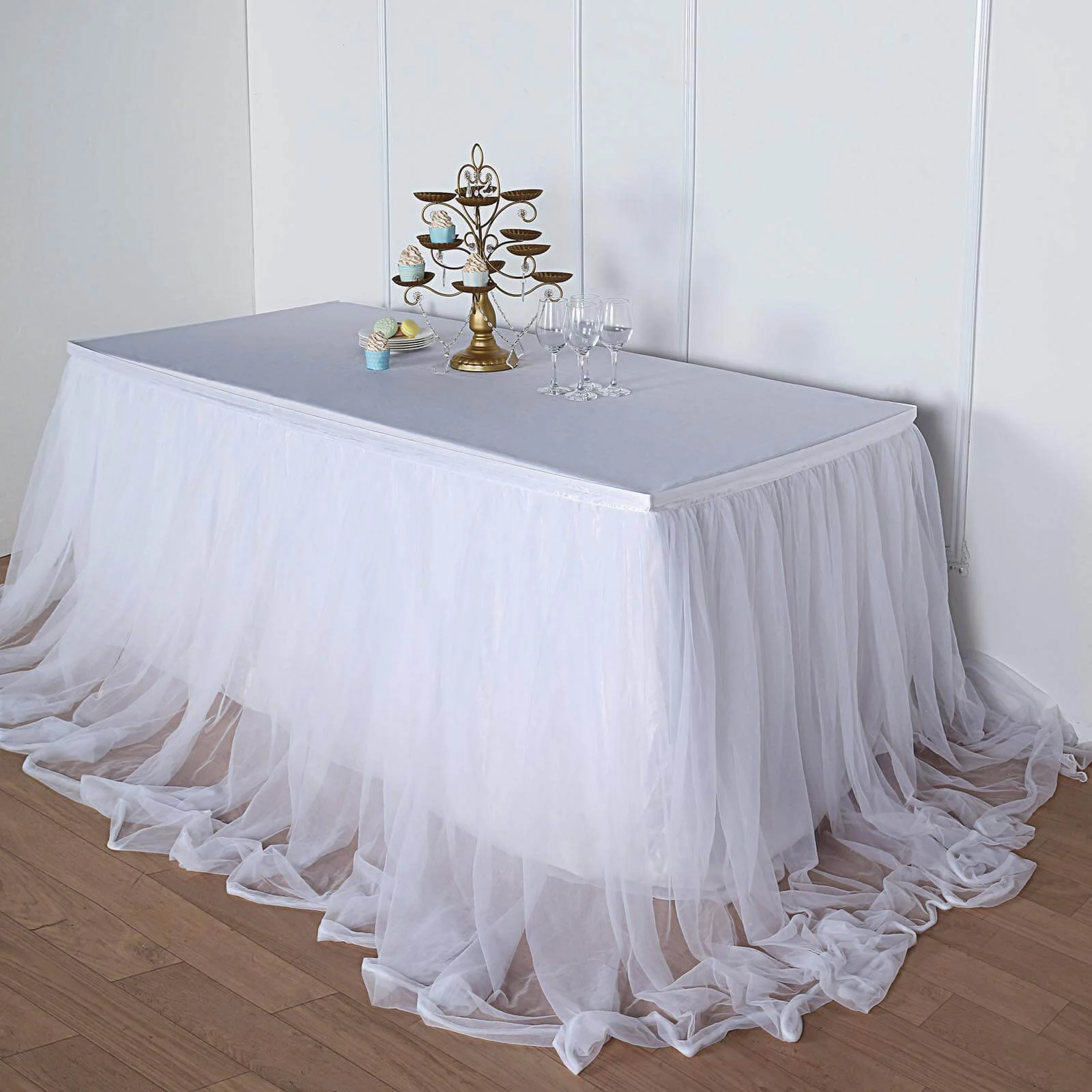 Extra Long Tulle Table Skirt 14ft White with Satin Edge for Baby Showers & Events Table Cover - Image 12