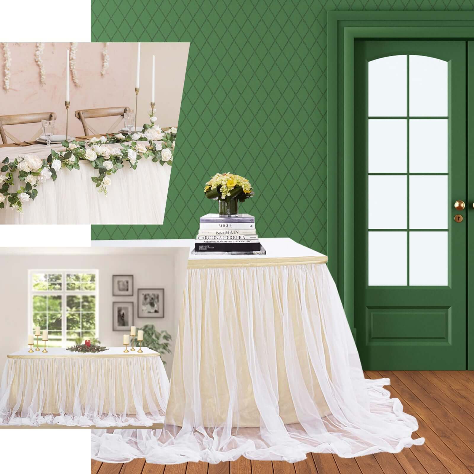Extra Long Tulle Table Skirt 14ft White with Satin Edge for Baby Showers & Events Table Cover - Image 4