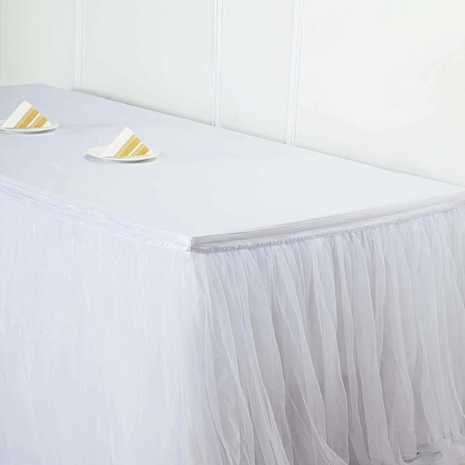Extra Long Tulle Table Skirt 14ft White with Satin Edge for Baby Showers & Events Table Cover - Image 9